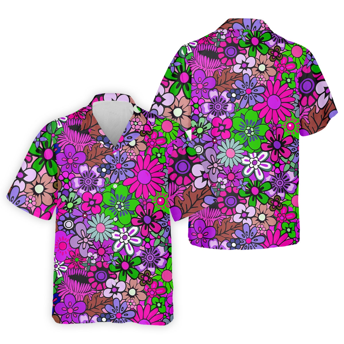Pink Purple Retro Flower Power Golf Shirt, Mens Polo Shirts, Hawaiian Golf Shirt, Printed Golf Shirts
