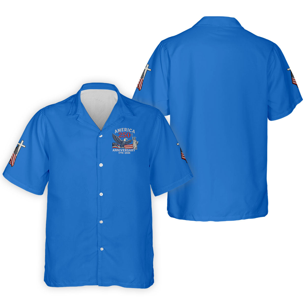Faith Cross Bald Eagle America 250 Anniversary Blue Patriotic Golf Shirt, Golf Shirts For Men