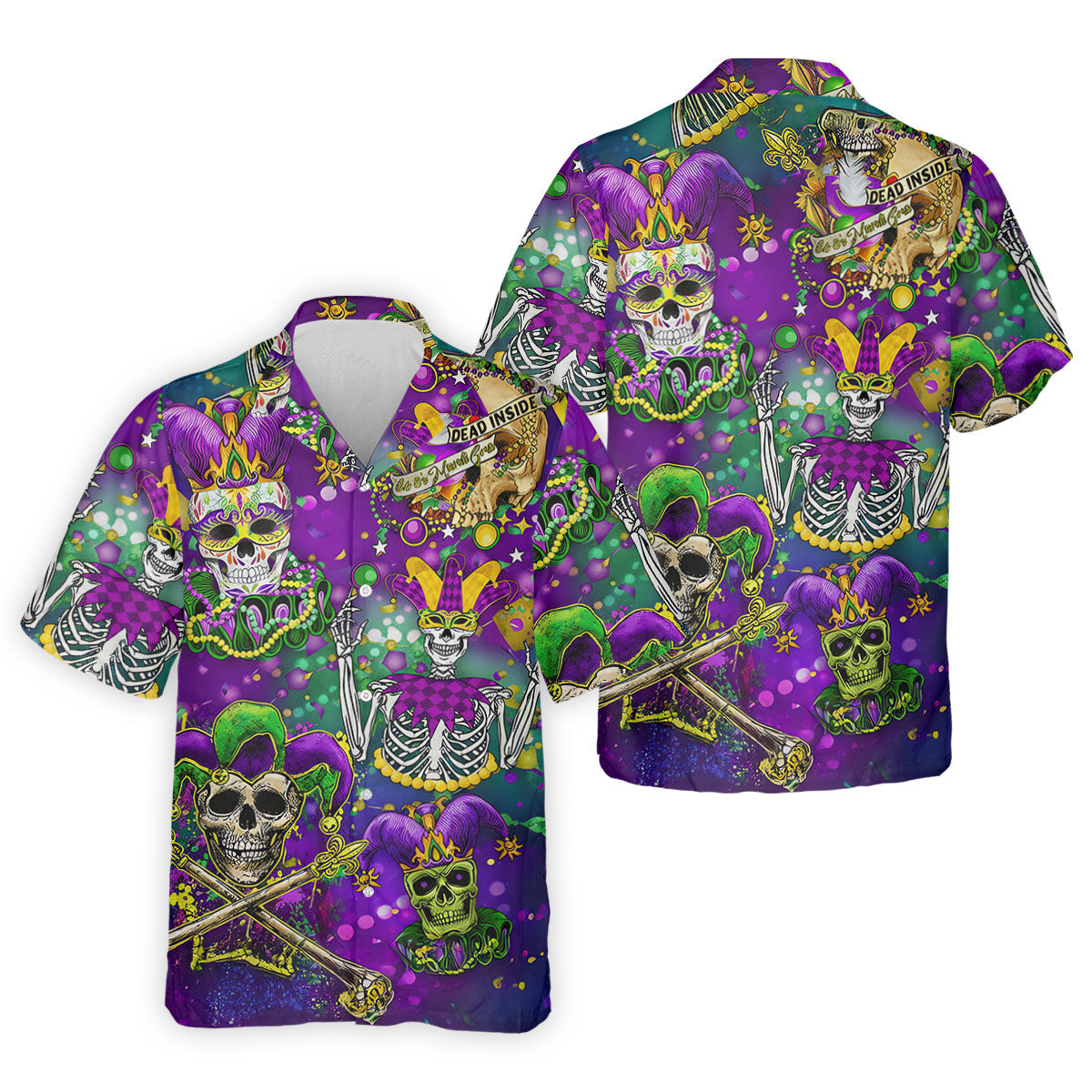 Dead Inside Mardi Gras Festival Skull Purple Green Gold Polo ShirtFor Men, Golf Shirts For Men