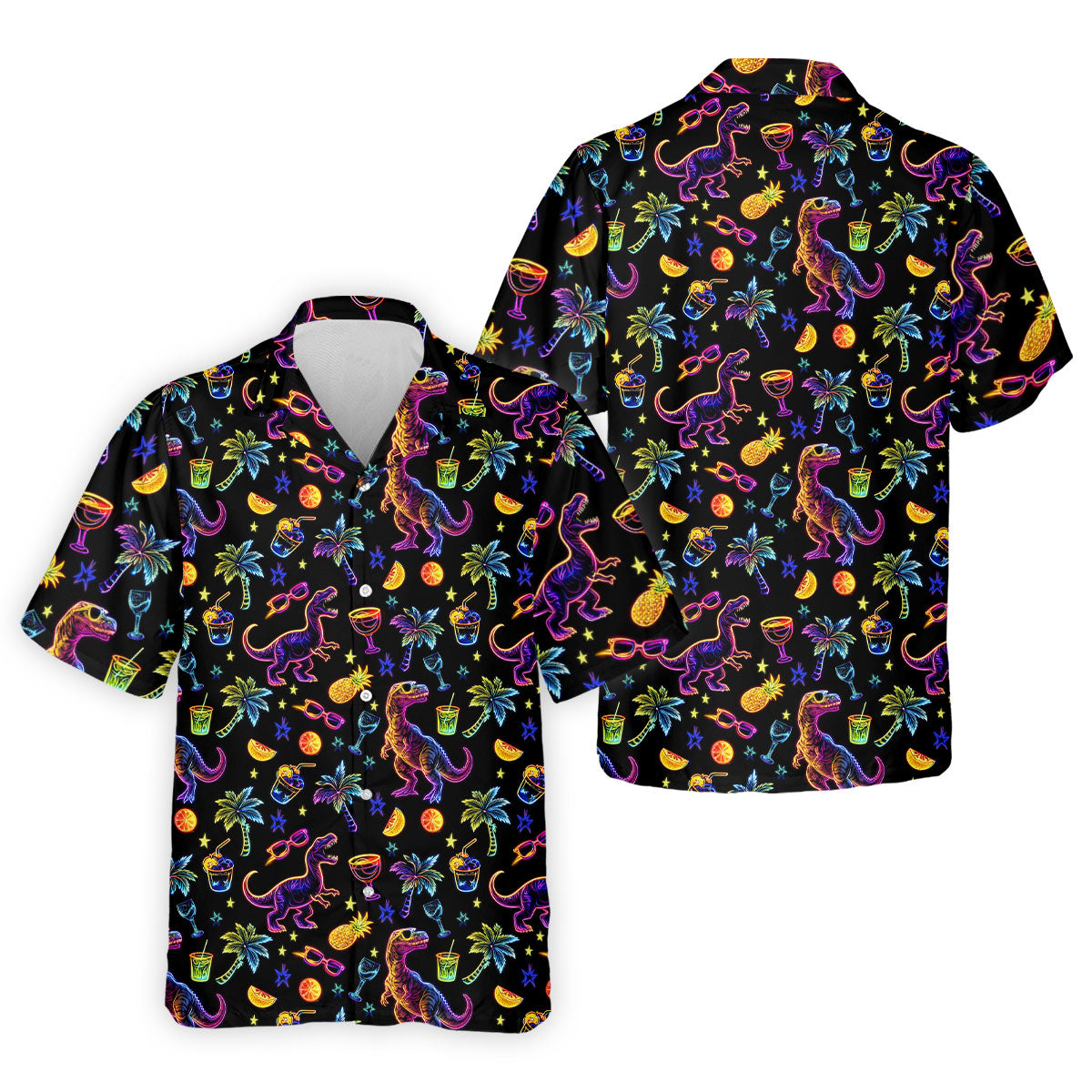 Neon Dinosaur Tropical Theme Hawaiian Golf Shirt, Polo Shirtor Men, Golfing Apparel