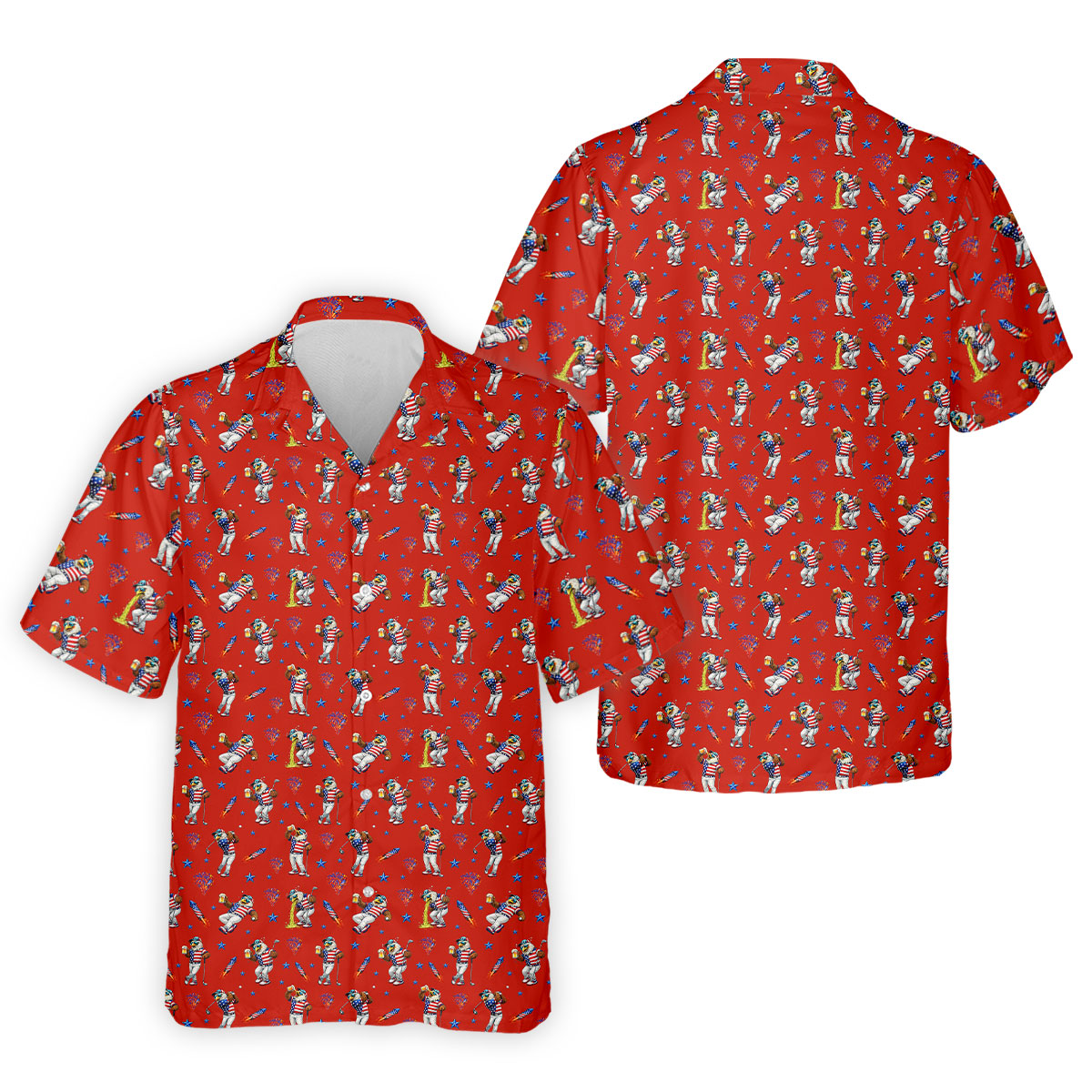 Patriotic Eagle Golf And Beer Funny 4th Of July Red Golf Shirt, 250th Anniversary Golf Shirts For Men