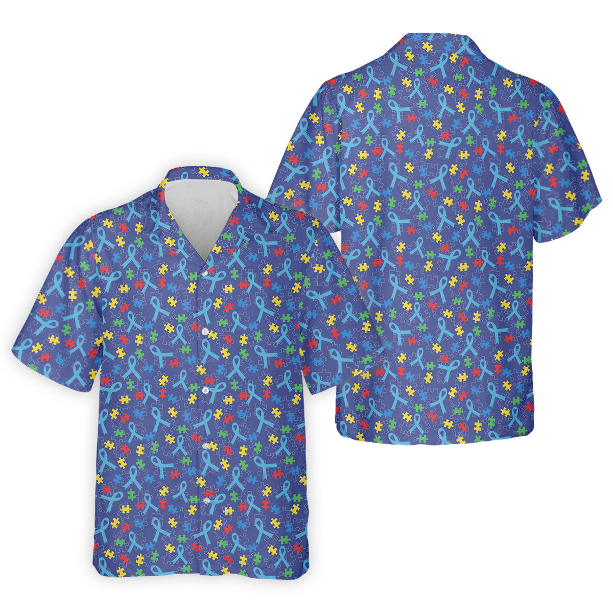 Autism Puzzle Ribbon Pattern Golf Tops For Men, Autism Awareness Color Polo ShirtFor Men, Golf Shirts For Men