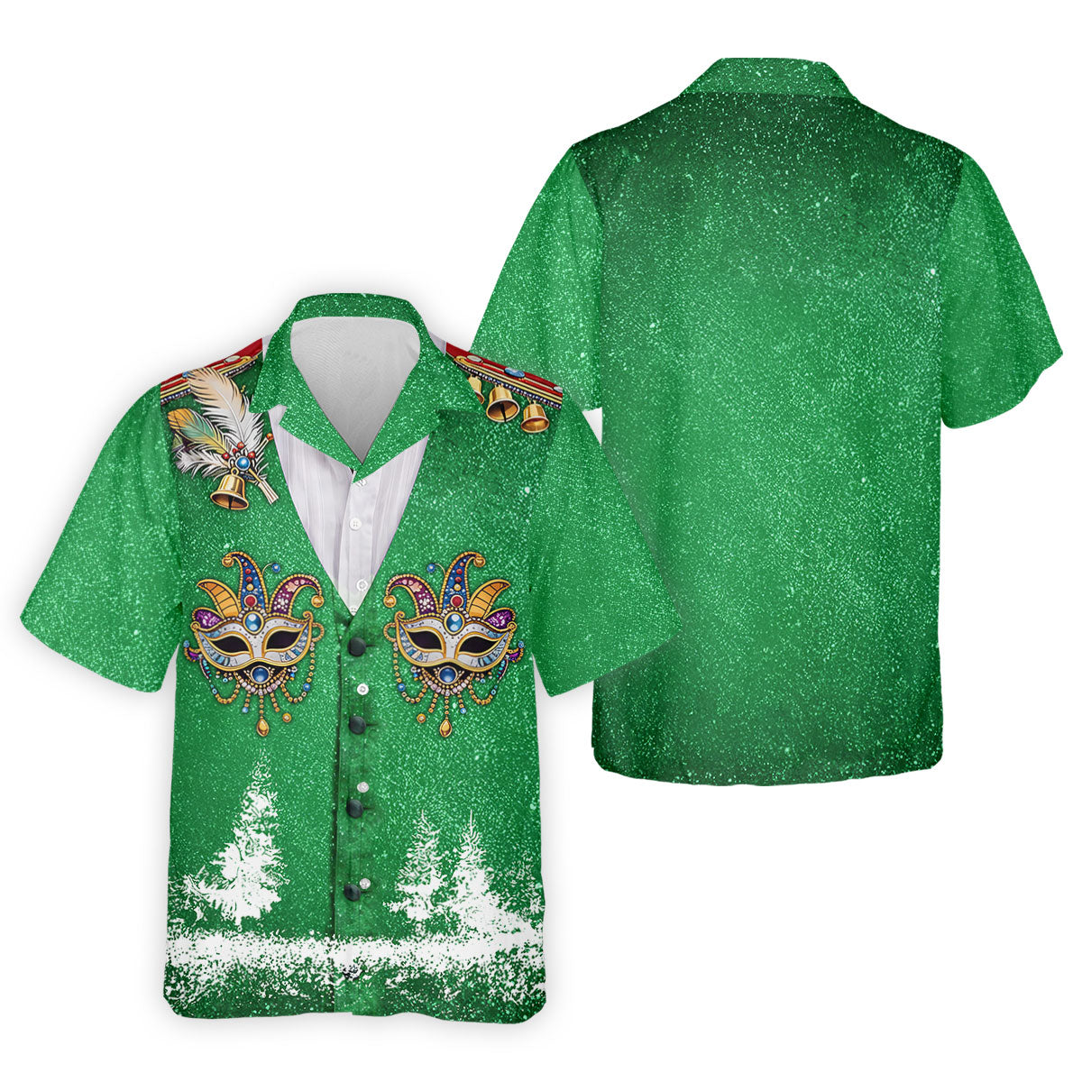 Masquerade Mask Feather Mardi Gras Glitter Print Green Golf Shirt, Polo ShirtFor Men, Golf Shirts For Men