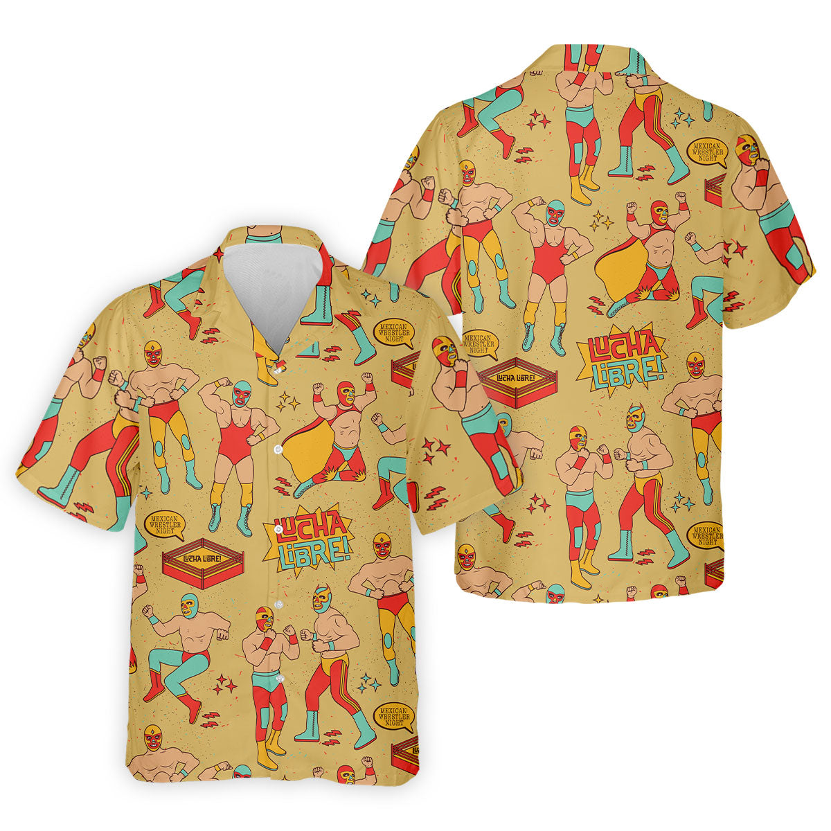 Yellow Lucha Libre Mexican Wrestler Pattern Golf Shirt, Hawaiian Golf Shirt, Mens Golf Shirts