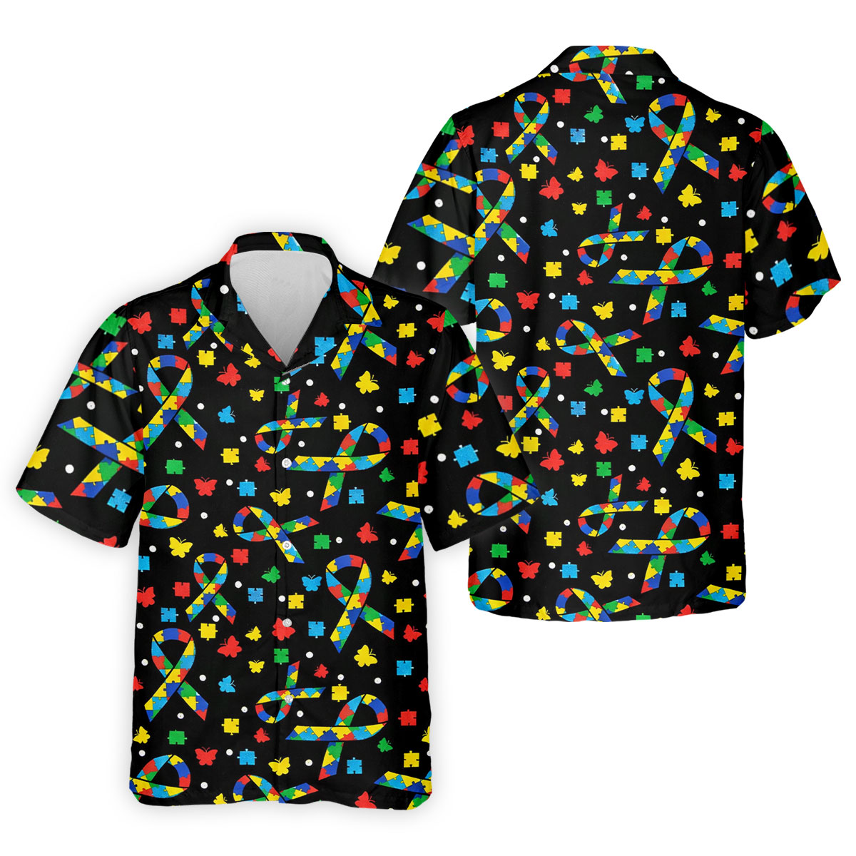 Autism Awareness Ribbon Colorful Butterflies Black Golf Shirt, Golf Tops For Men, Golf Shirts For Men
