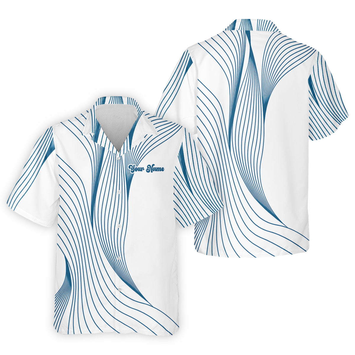 Geometric Line Wavy Line Blue And White Custom Name Golf Shirts For Men, Men's Golf Shirt, Polo ShirtFor Men