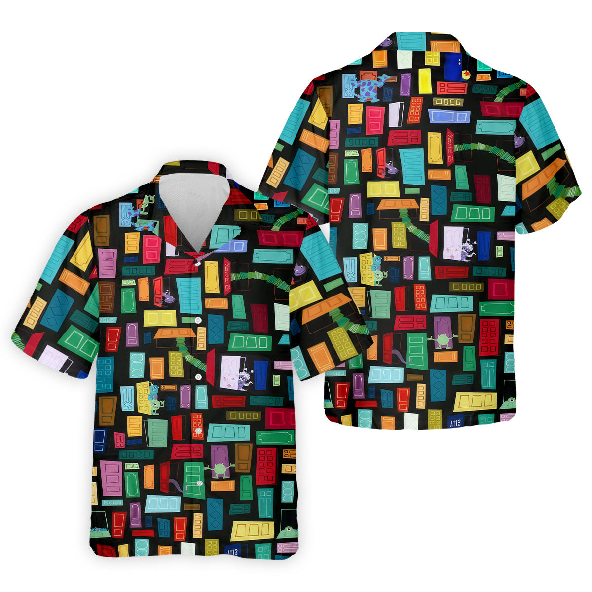 Monster Door Golf Shirt, Colorful Animated Monster World Pattern, Golf Shirt For Men