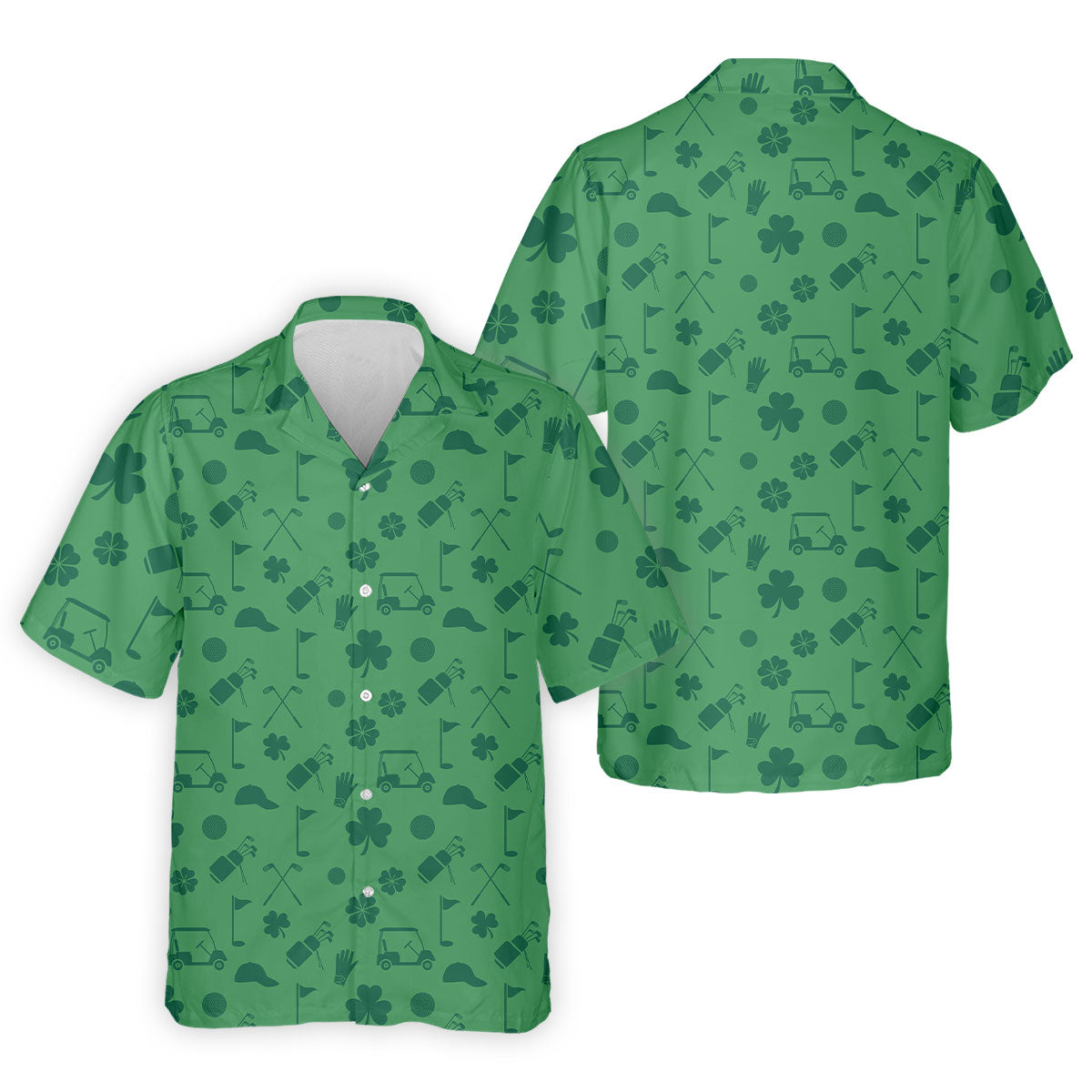 Dark Green Golf Items Seamless Pattern St. Patrick’s Day Shamrock Golf Shirt, Golf Shirts For Men