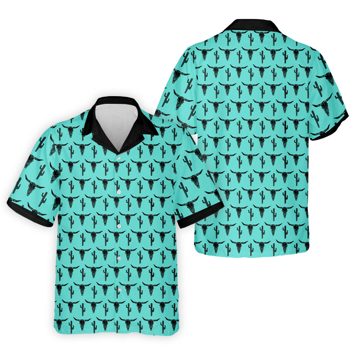 Longhorn Cow Skull Western Theme Peacock Blue Golf Tops For Men, Polo Shirtor Men, Golf Shirts For Men