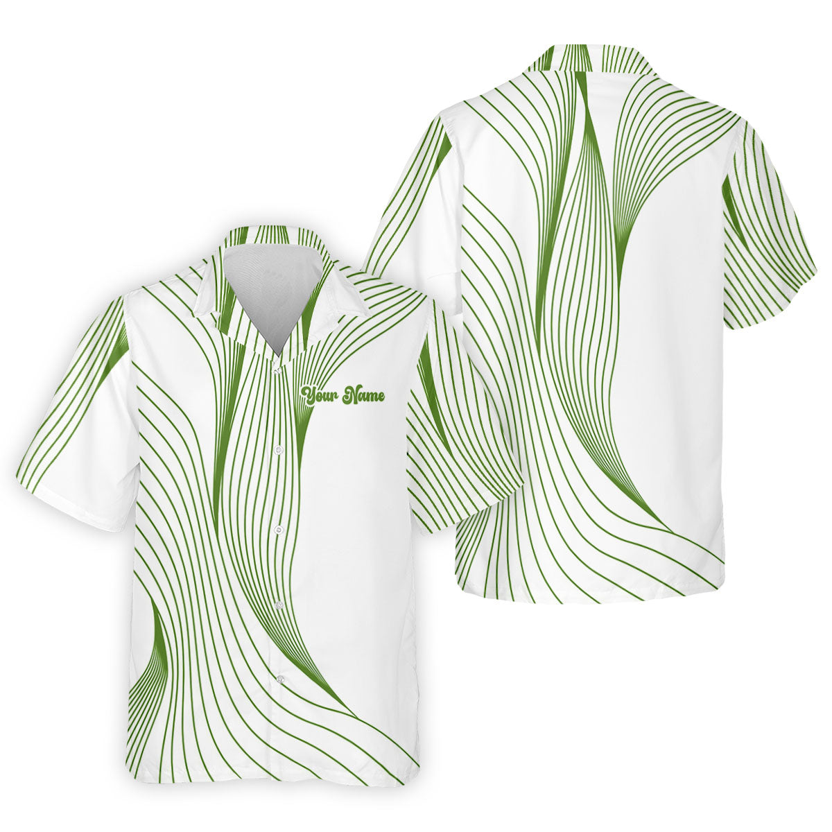 Geometric Line Wavy Line Green And White Custom Name Golf Shirts For Men, Men's Golf Shirt, Polo Shirt Men