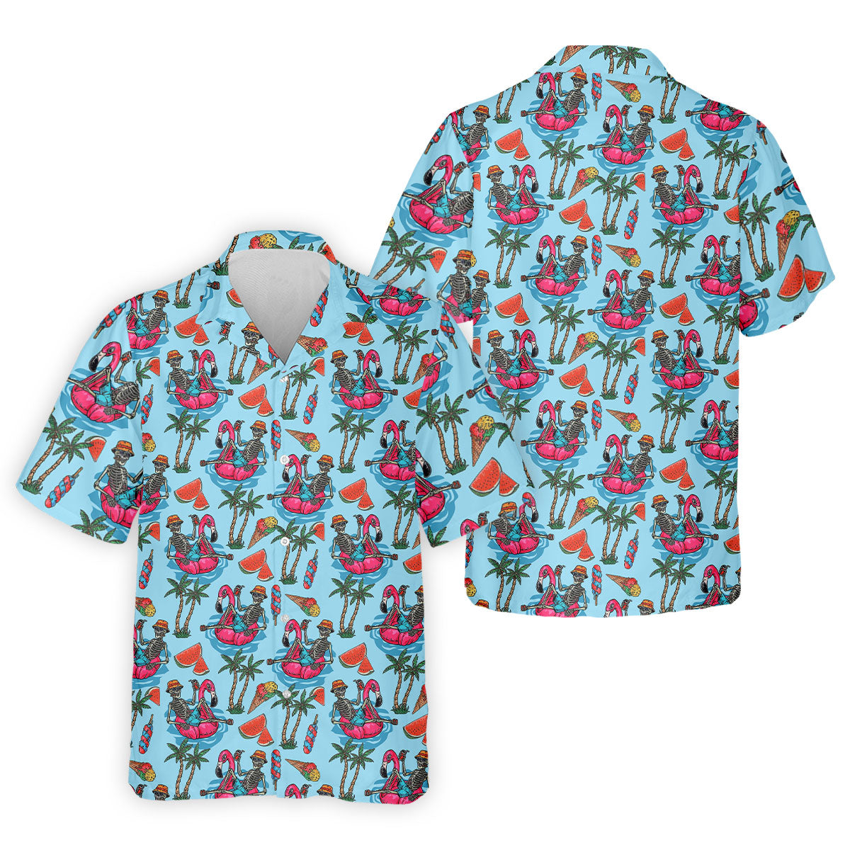 Skeleton Flamingo Summer Vibe Retro Golf Shirt, Men's Funny Golf Shirts, Polo ShirtFor Men, Golf Shirts For Men