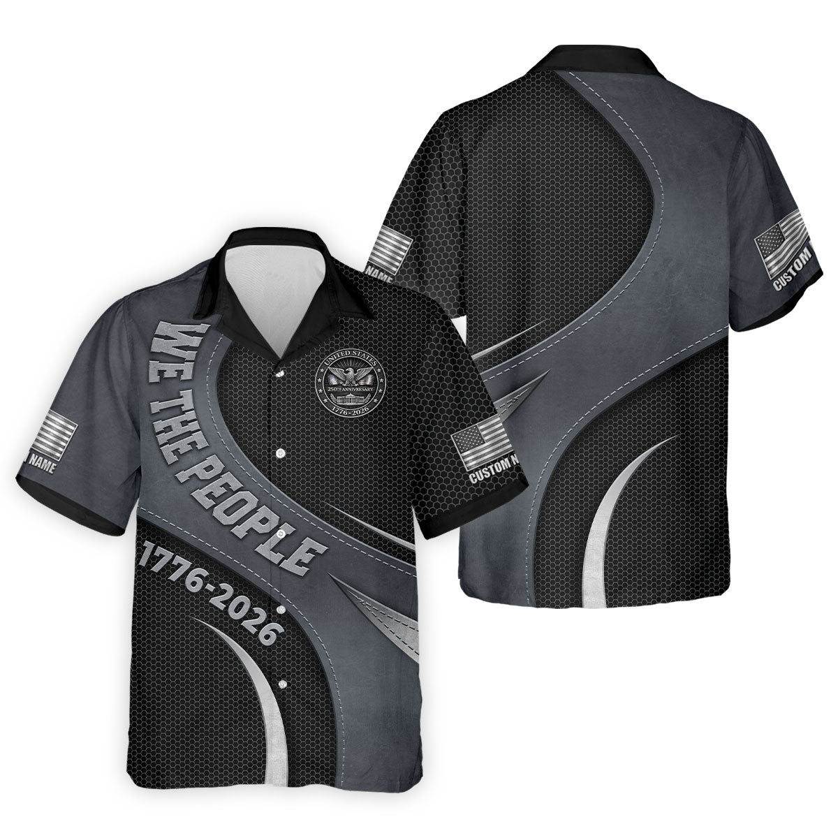 We The People US 250th Anniversary Hexagon Pattern Custom Golf Shirts, 4th Of July Patriotic Golf Shirts For Men