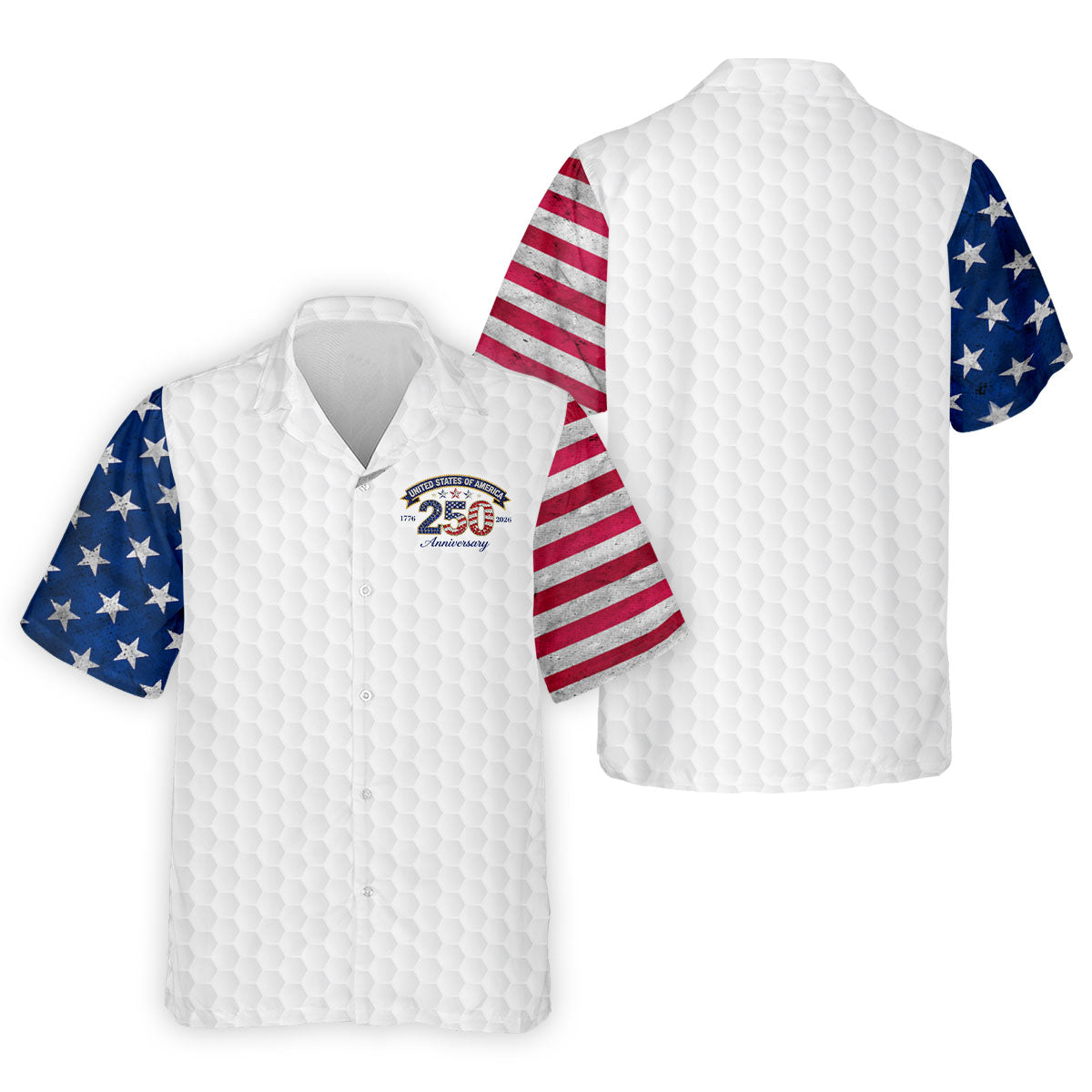 250th Anniversary Golf Ball Pattern White Golf Shirt, Patriotic 4th Of July Golf Shirt, Golf Shirts For Men