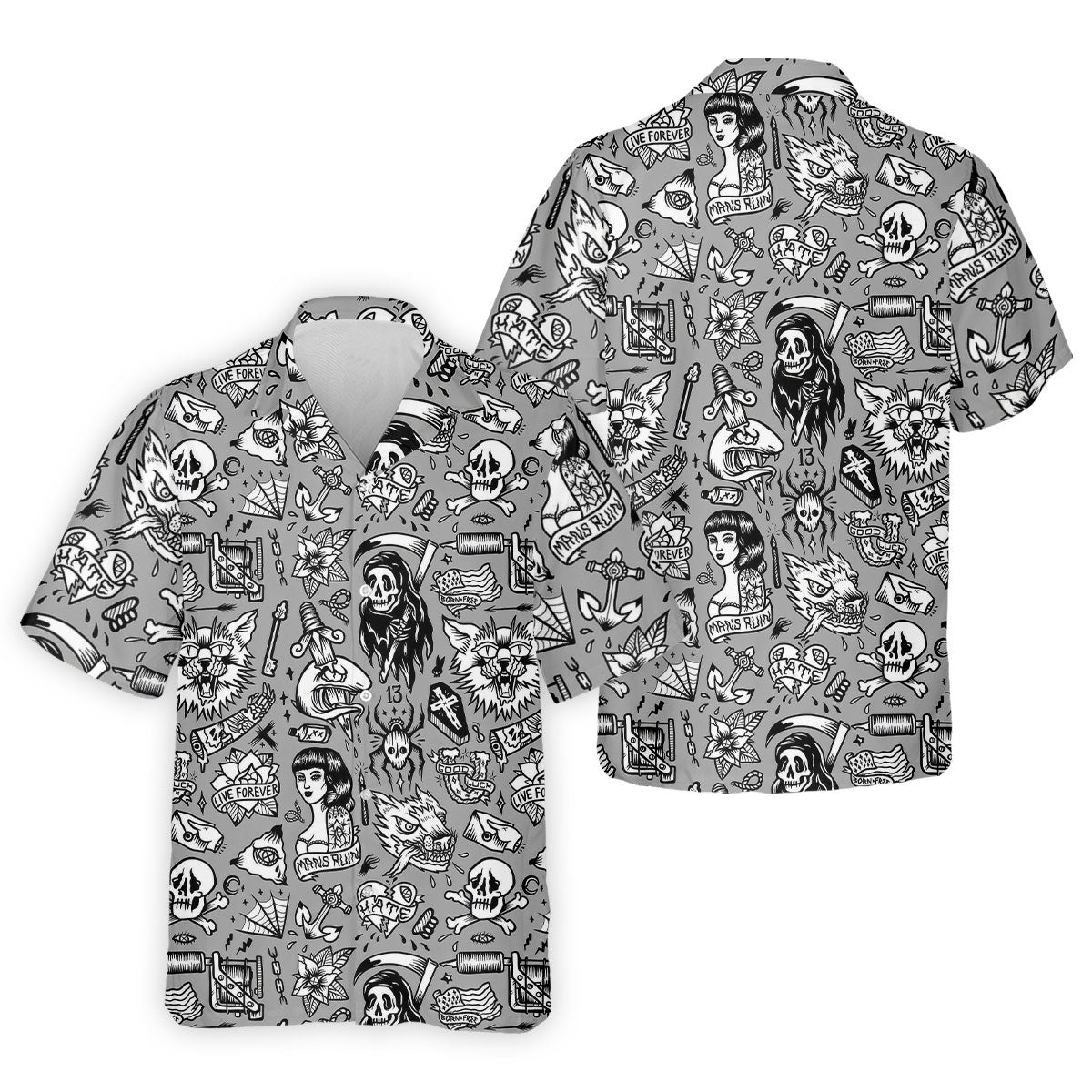 Mans Ruin Horror Theme Hawaiian Golf Shirt, Halloween Vibe Men's Golf Shirt, Polo ShirtFor Men