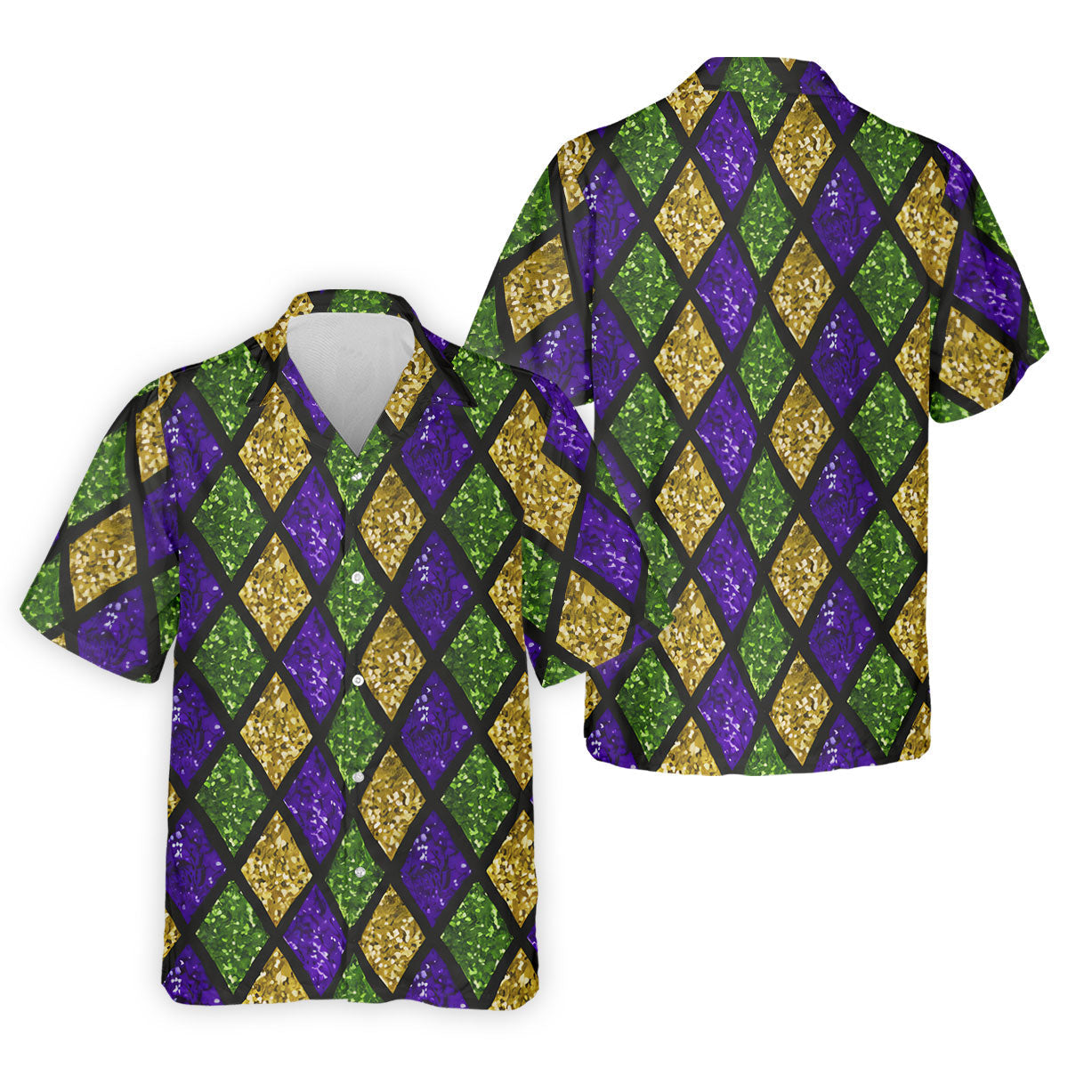 Green Purple Gold Argyle Pattern Sparkling Effect Mardi Gras Golf Shirt, Polo ShirtFor Men, Golf Shirts For Men