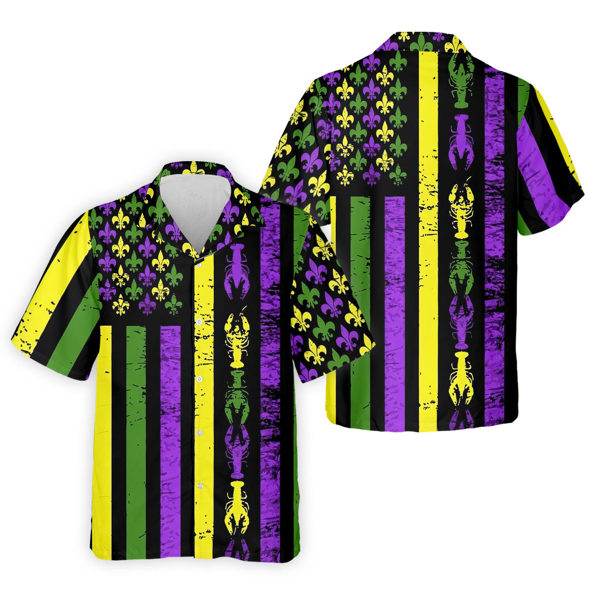 Mardi Gras Flag Fleur-De-Lis Symbol Crawfish Pattern Golf Tops For Men, Polo ShirtFor Men, Golf Shirts For Men