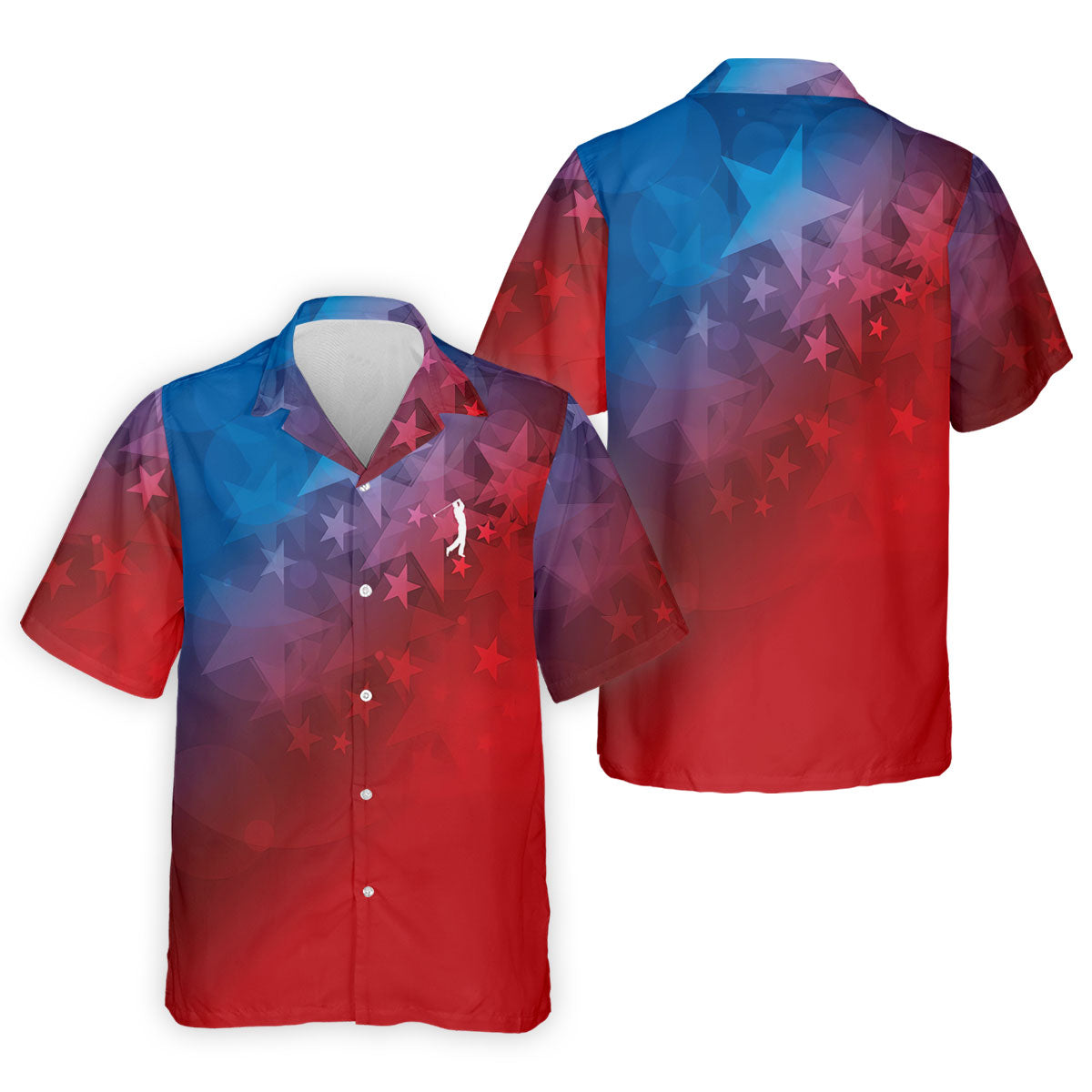 American Flag Pattern Golf Tournament Red And Blue Golf Shirts For Men, Polo ShirtFor Men