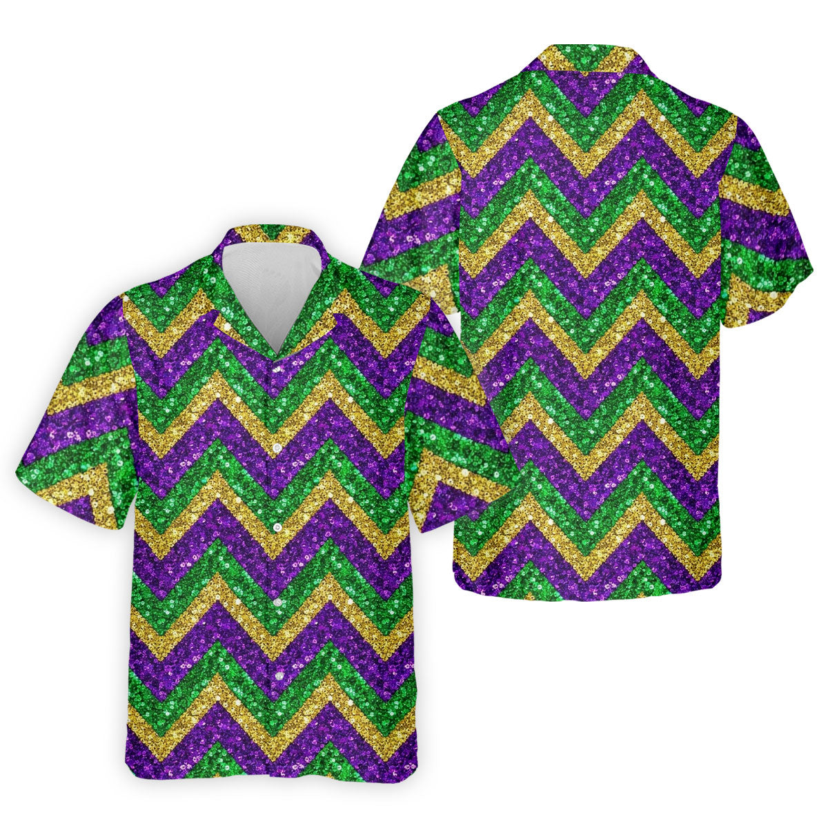 Mardi Gras Purple Gold Green Zigzag Pattern Glitter Print Golf Tops For Men, Polo ShirtFor Men, Golf Shirts For Men