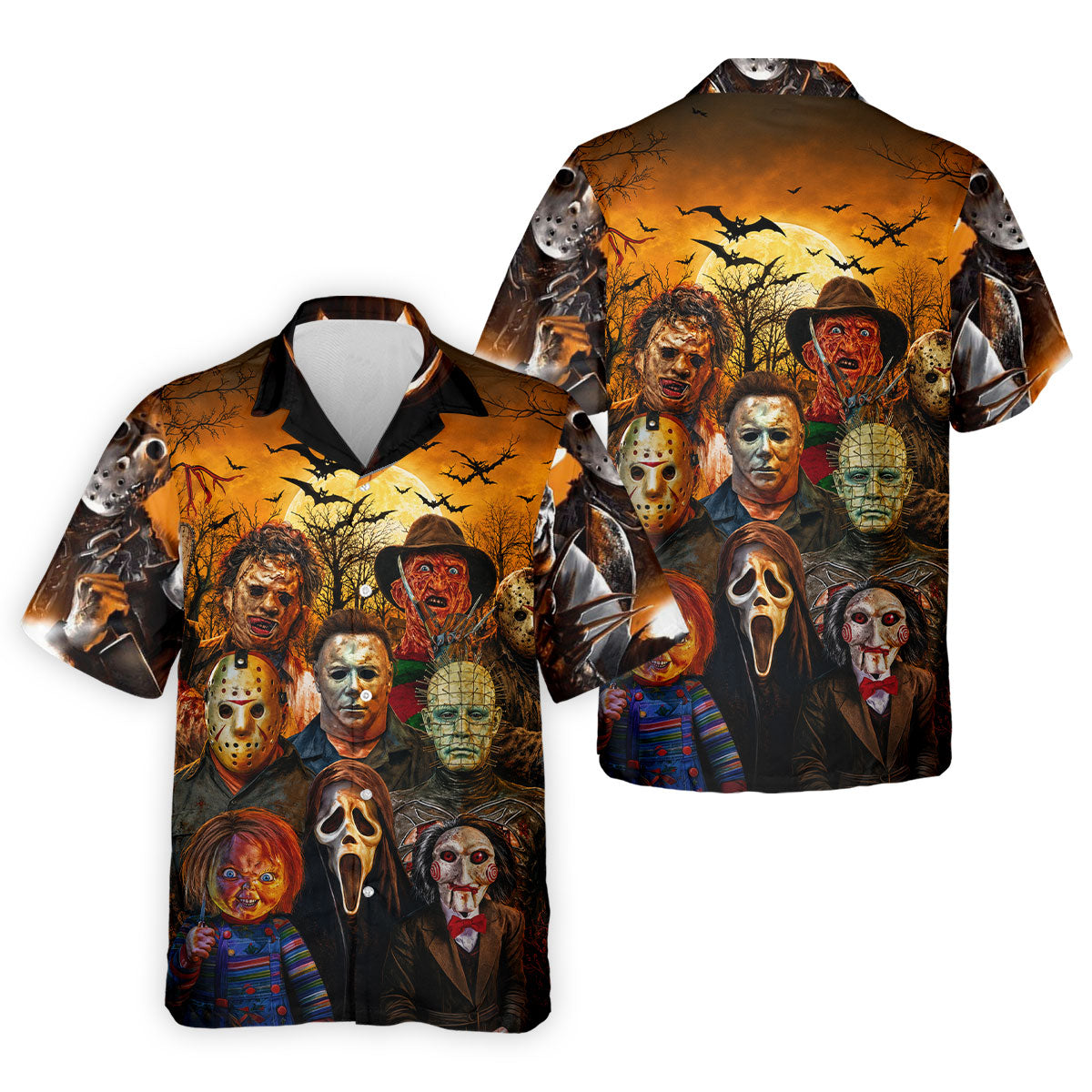 Halloween Horror Character Hawaiian Golf Shirt, Mens Golf Shirts, Golf Apparel For Men