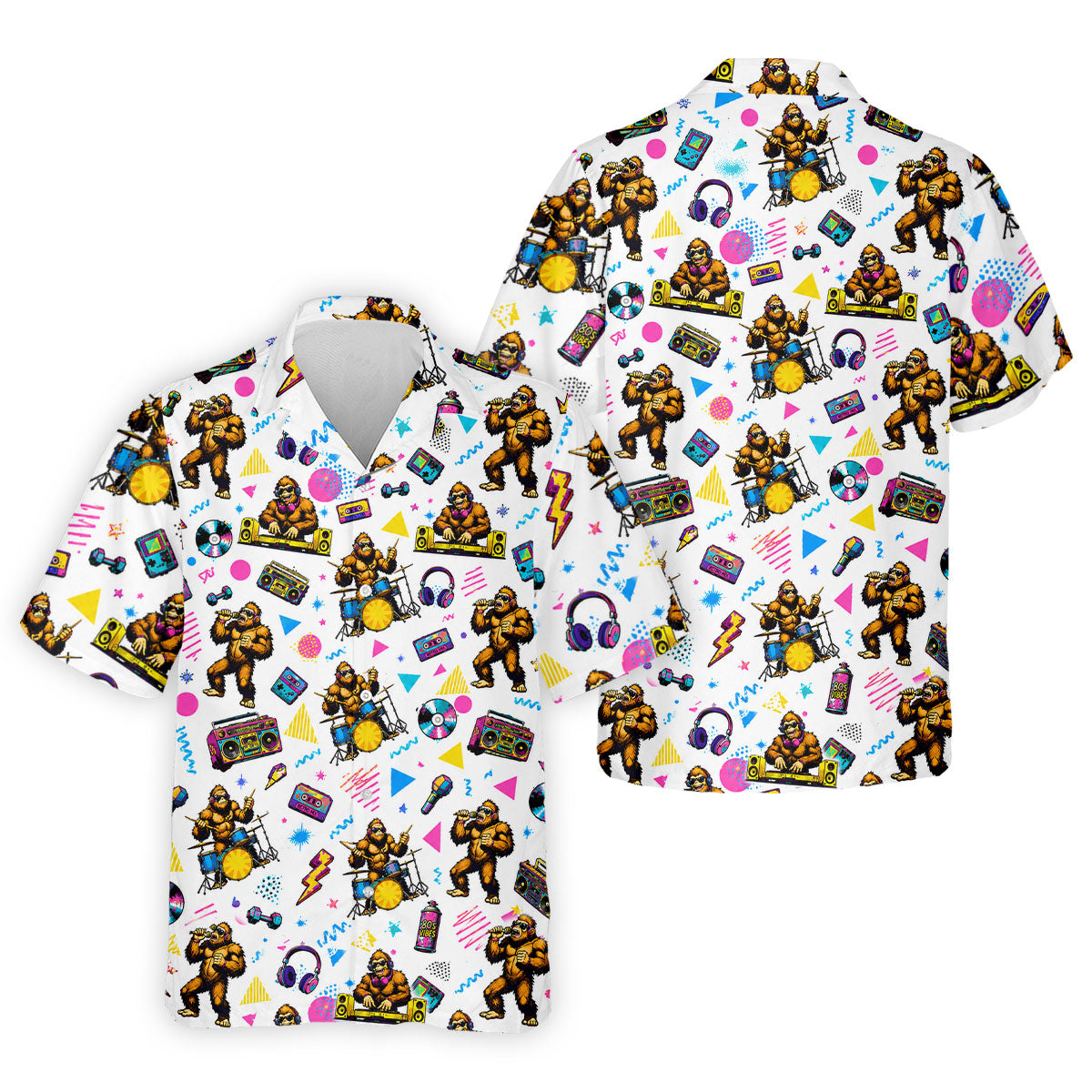 Bigfoot Party Memphis Pattern Retro Golf Shirt, Hawaiian Golf Shirt, Polo Shirtor Men