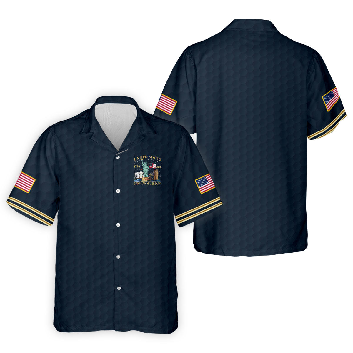 United States 250th Anniversary Golf Ball Pattern Navy Golf Shirt, 4th Of July Patriotic Golf Shirts For Men