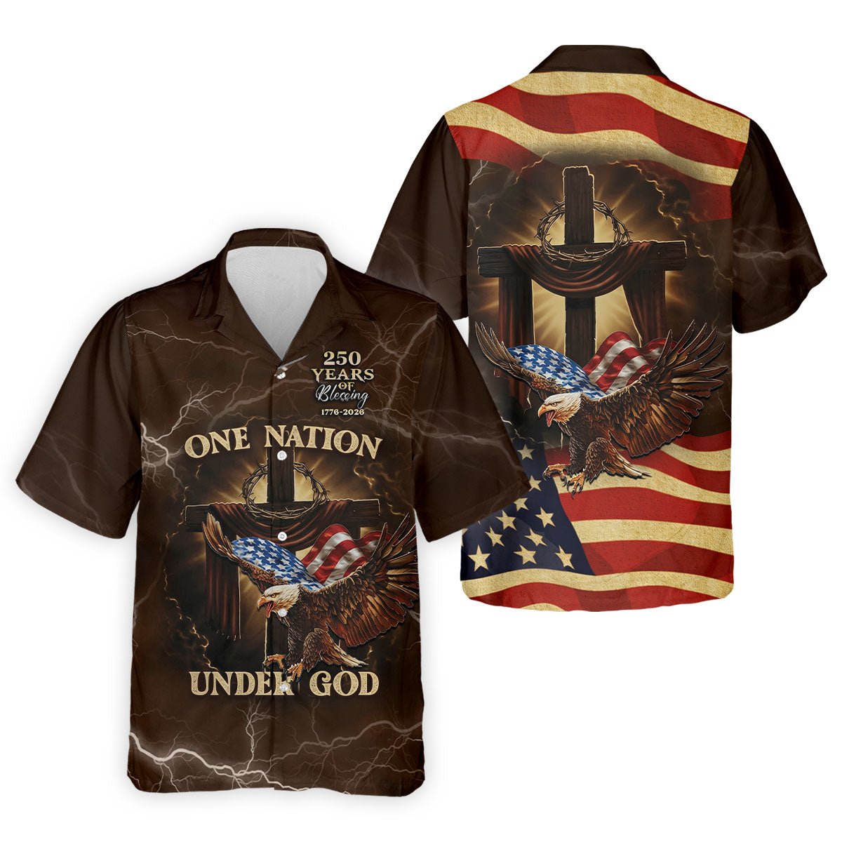 One Nation Under God 250 Years Faith Cross Golf Tops For Men, Patriotic Father's Day Golf Shirt