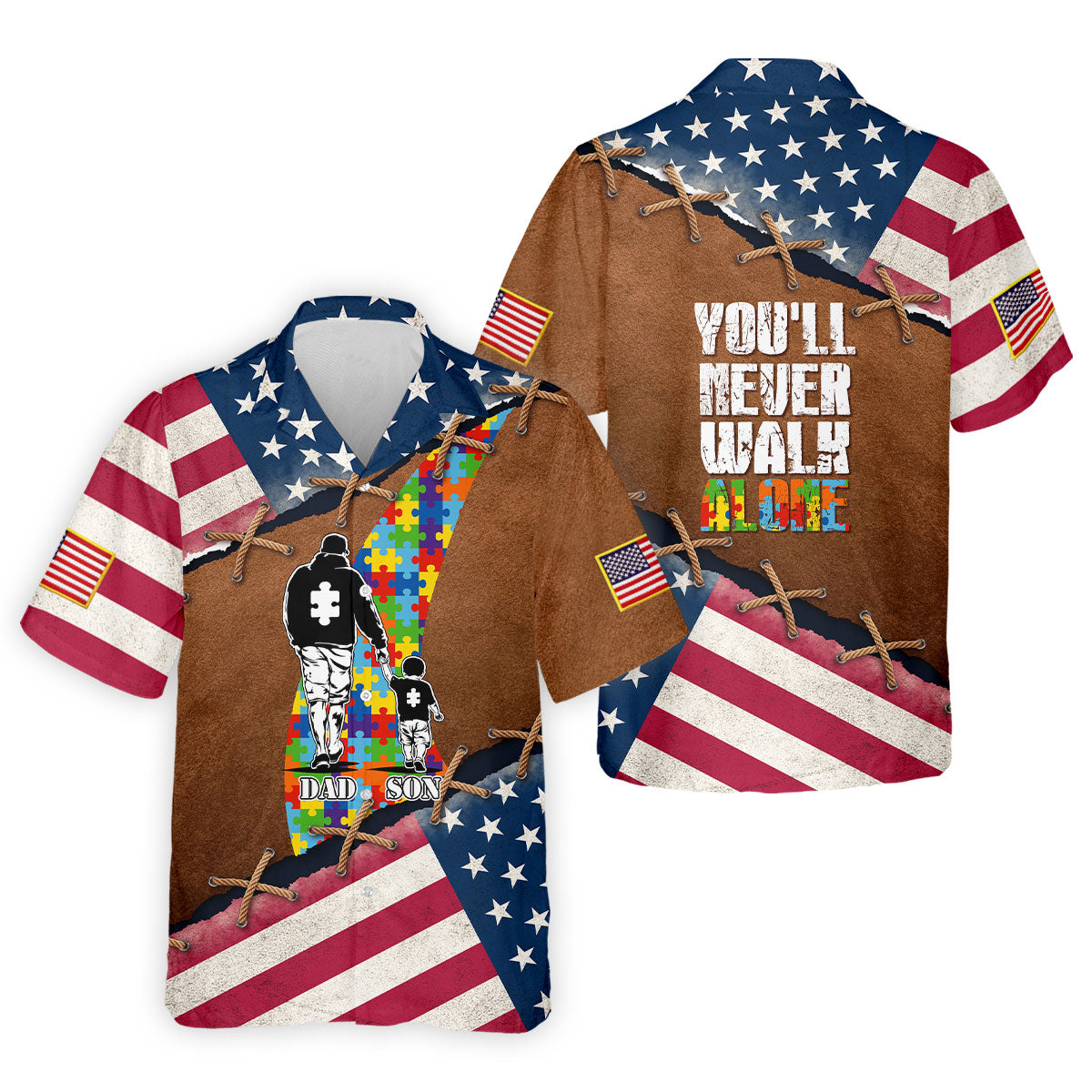 You'll Never Walk Alone Autism Awareness Patriotic Golf Shirt, Golf Shirts For Men, Golf Gift For Dad