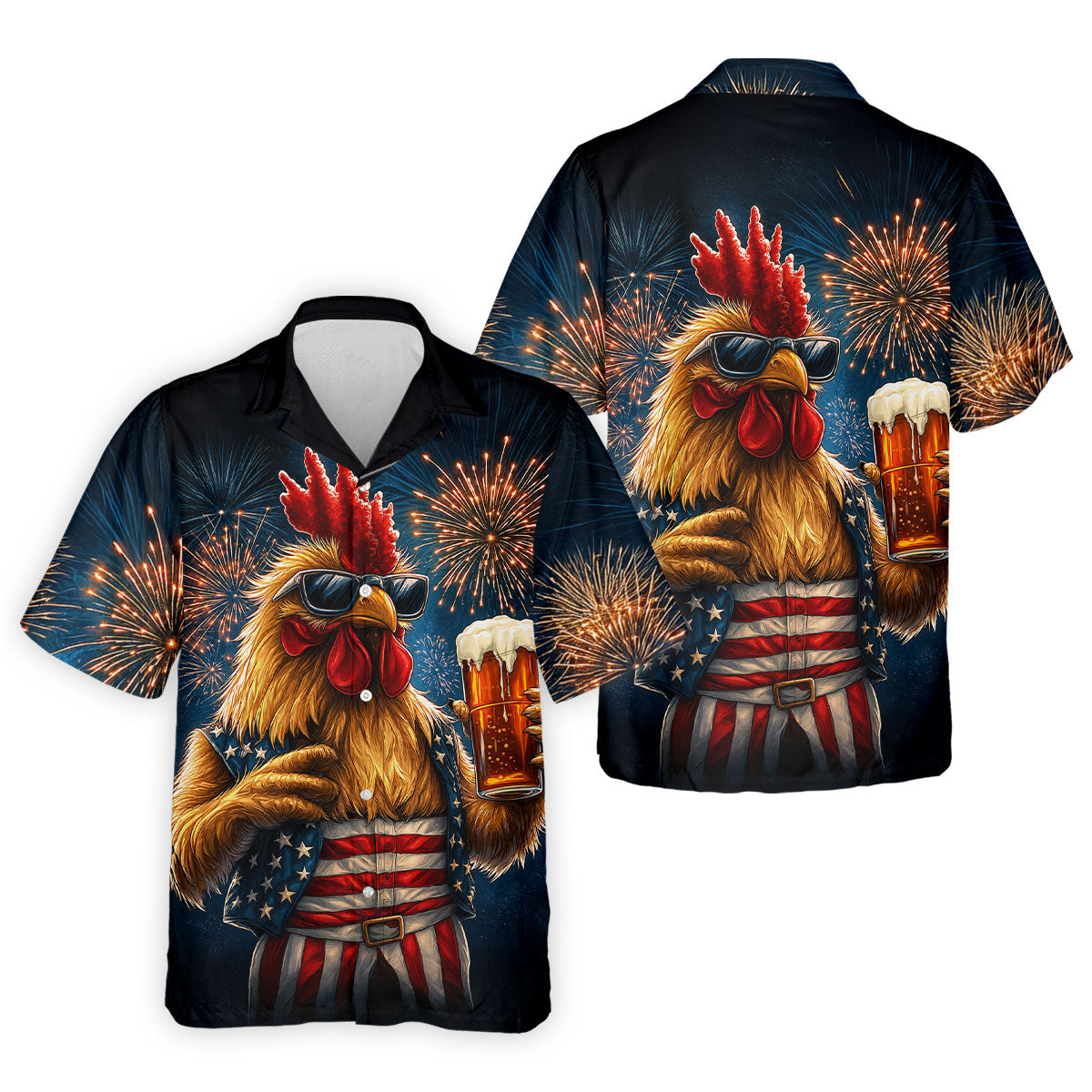 Rooster Beer USA Patriotic Hawaiian Golf Shirt, 250th Anniversary Tropical Vibe Men's Golf Shirt