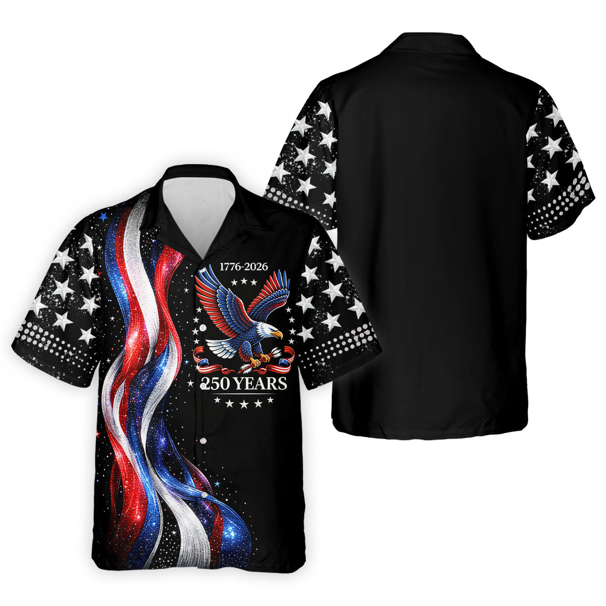 America Bald Eagle Red And White Striped Ribbon 4th Of July Golf Shirt, 250th Anniversary Golf Shirts For Men