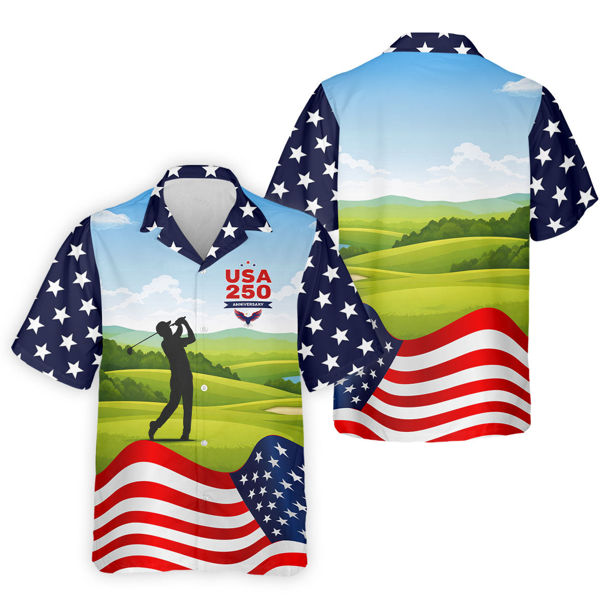 USA 250th Anniversary American Flag Golf Shirt, Patriotic 4th Of July Golf Shirts For Men