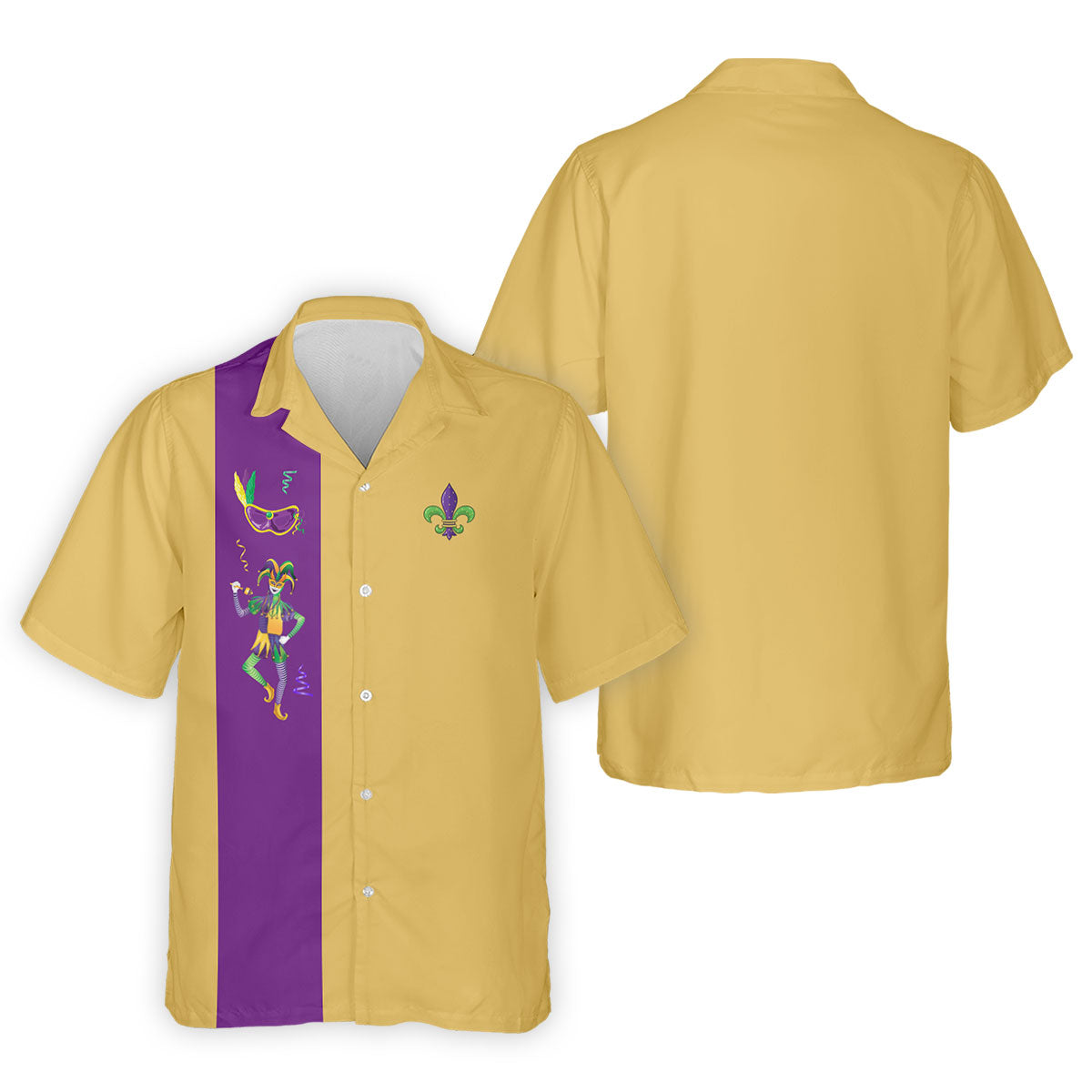 Mardi Gras Festival Jester Figure Fleur De Lis Symbol Yellow Golf Shirt, Polo ShirtFor Men, Golf Shirts For Men