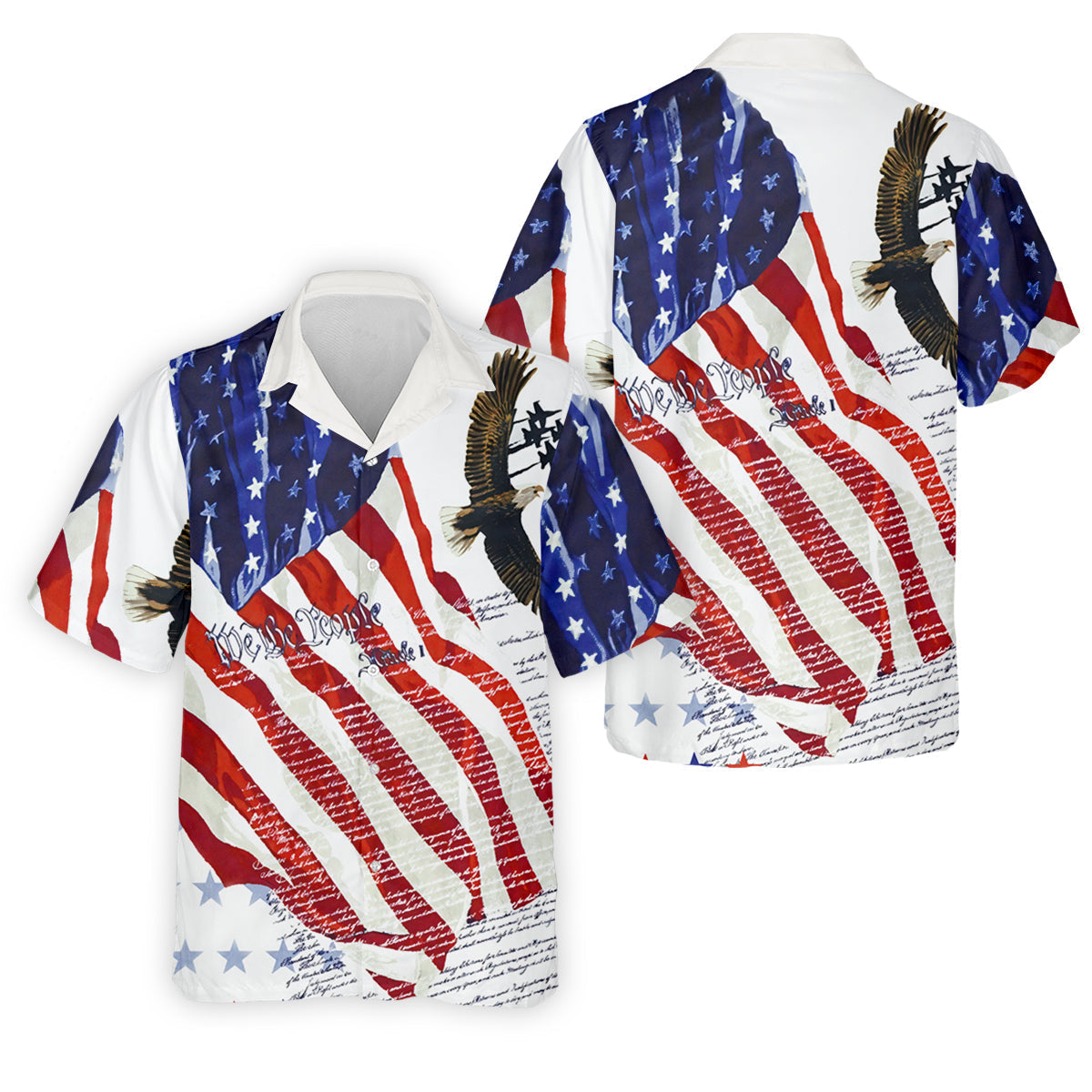 We The People Bald Eagle American Flag Golf Tops For Men, 250th Anniversary Patriotic Golf Shirt