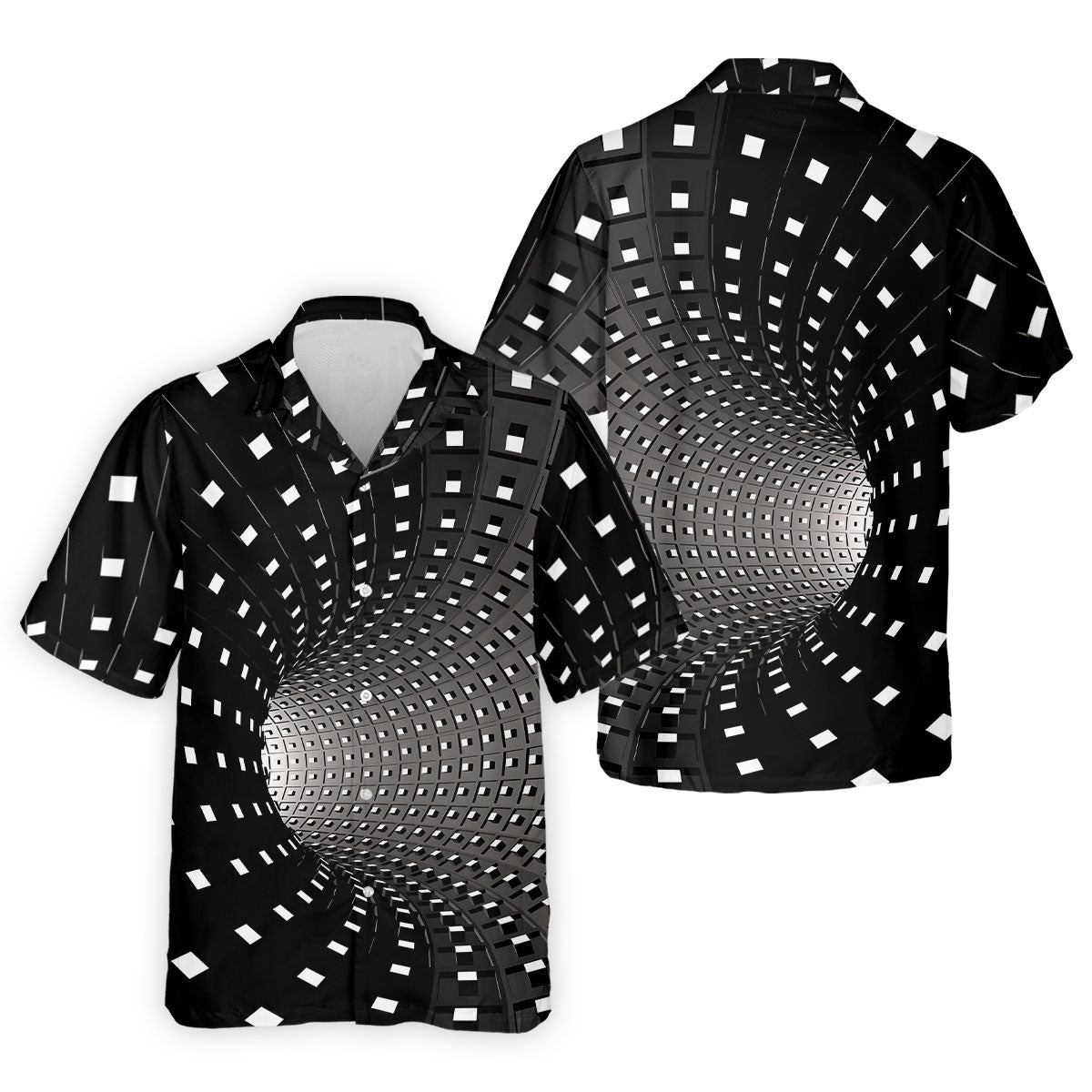 3D Vortex Golf Shirt, Black White Optical Illusion Tunnel Pattern, Golf Shirt For Men