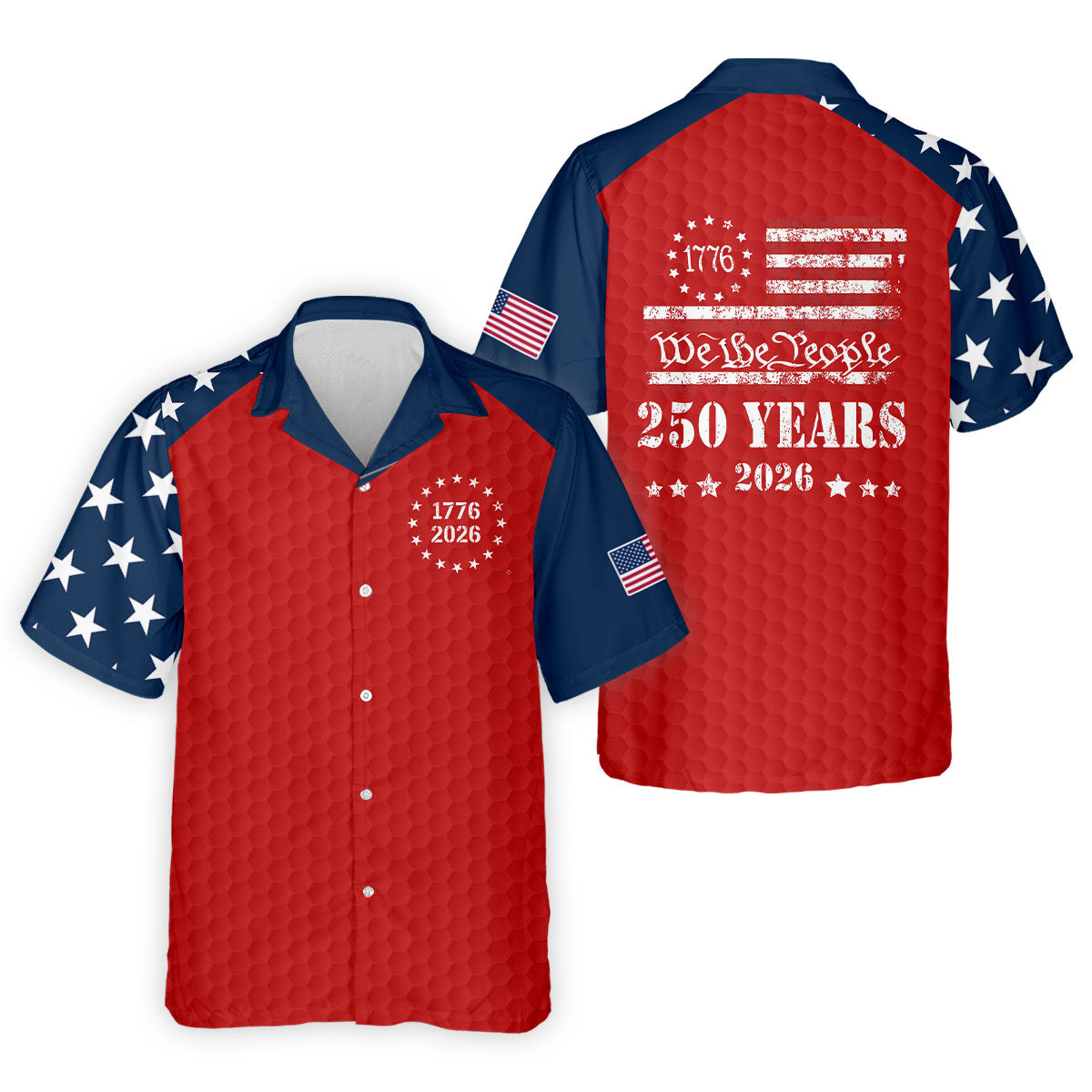 We The People 250 Years Golf Ball Pattern Golf Shirt, Patriotic 4th Of July Golf Shirts For Men