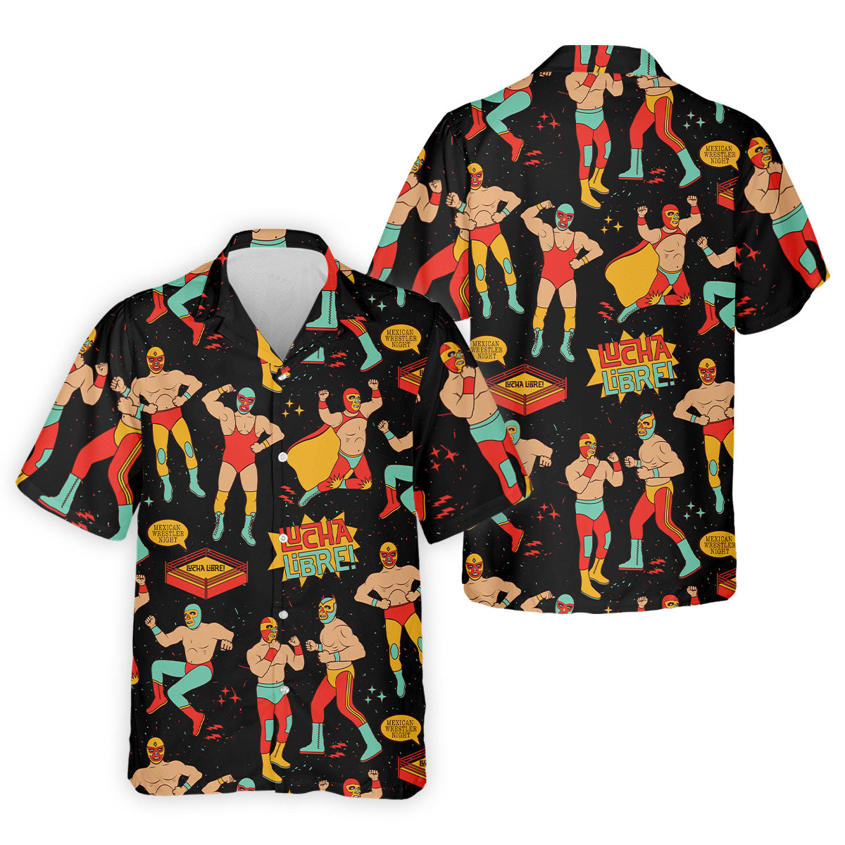 Black Lucha Libre Mexican Wrestler Pattern Golf Shirt, Golf Shirts For Men, Mens Golf Apparel