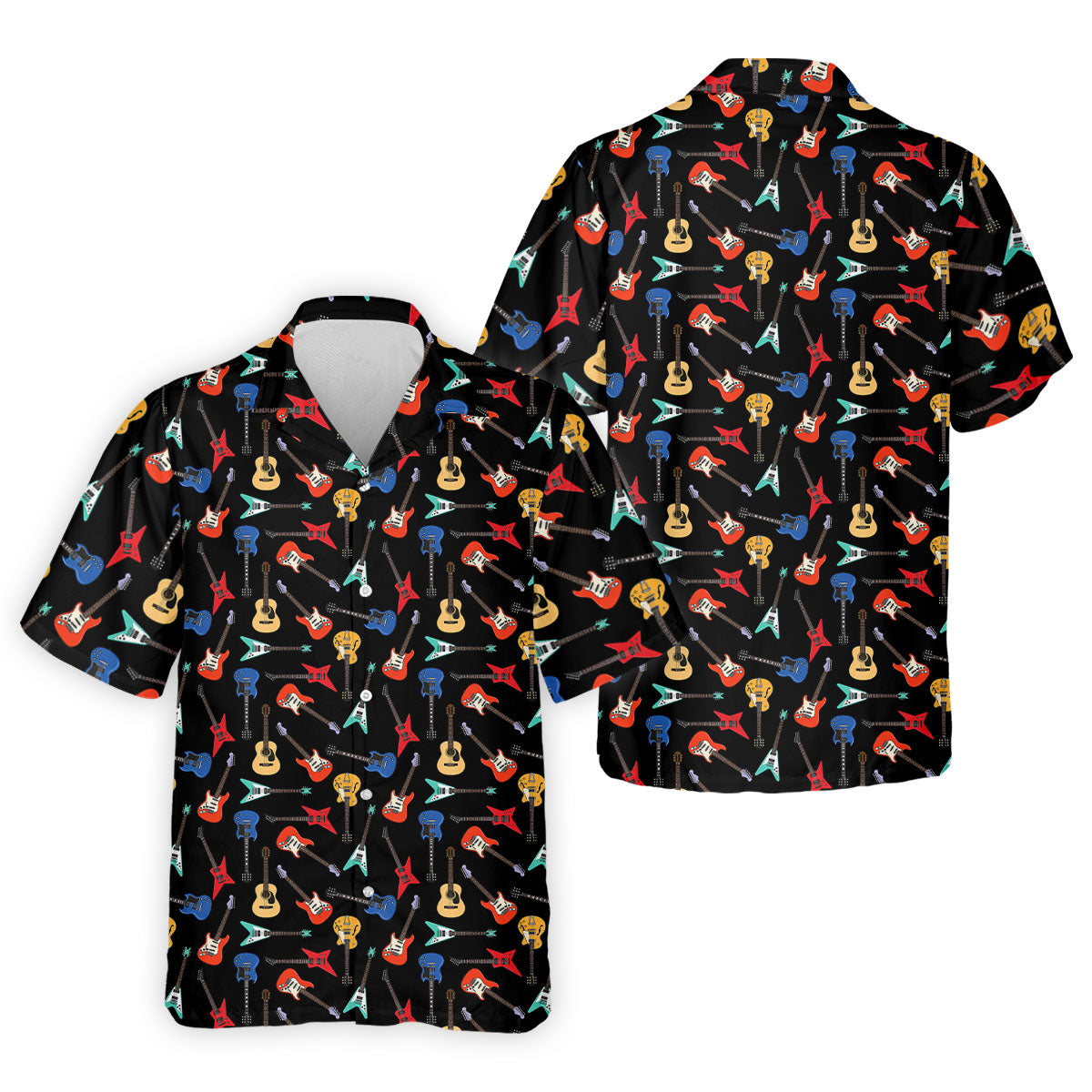 Guitar Pattern Hawaiian Golf Shirt, Music Lover Men's Golf Shirt, Polo Shirts For Men