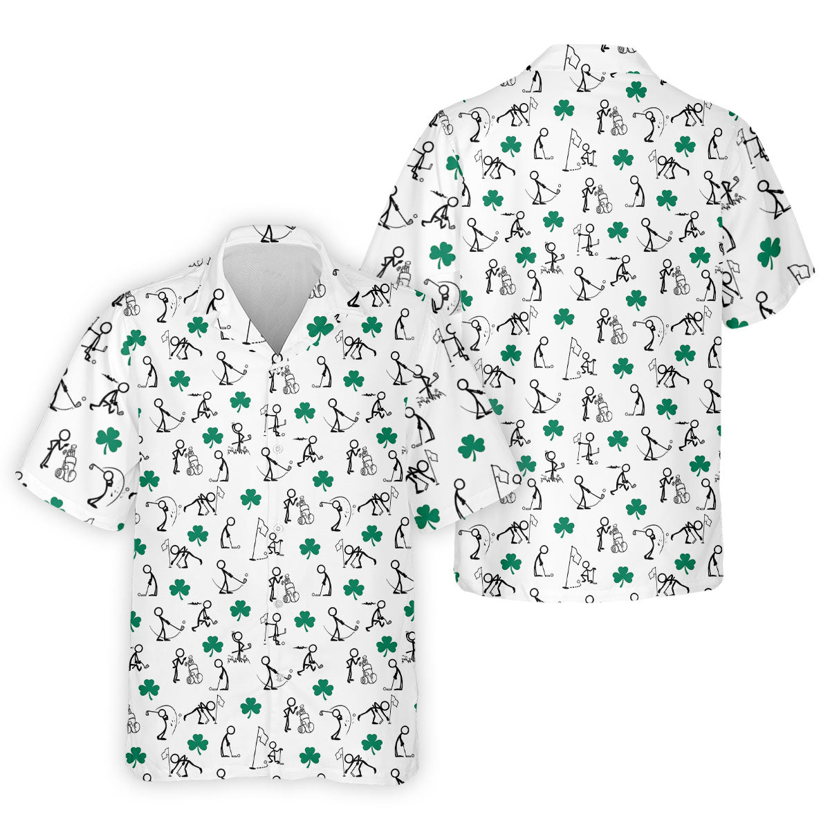 Stick Figure Golf Pose St Patrick's Day Shamrock White Golf Shirt, Polo ShirtFor Men, Golf Shirts For Men