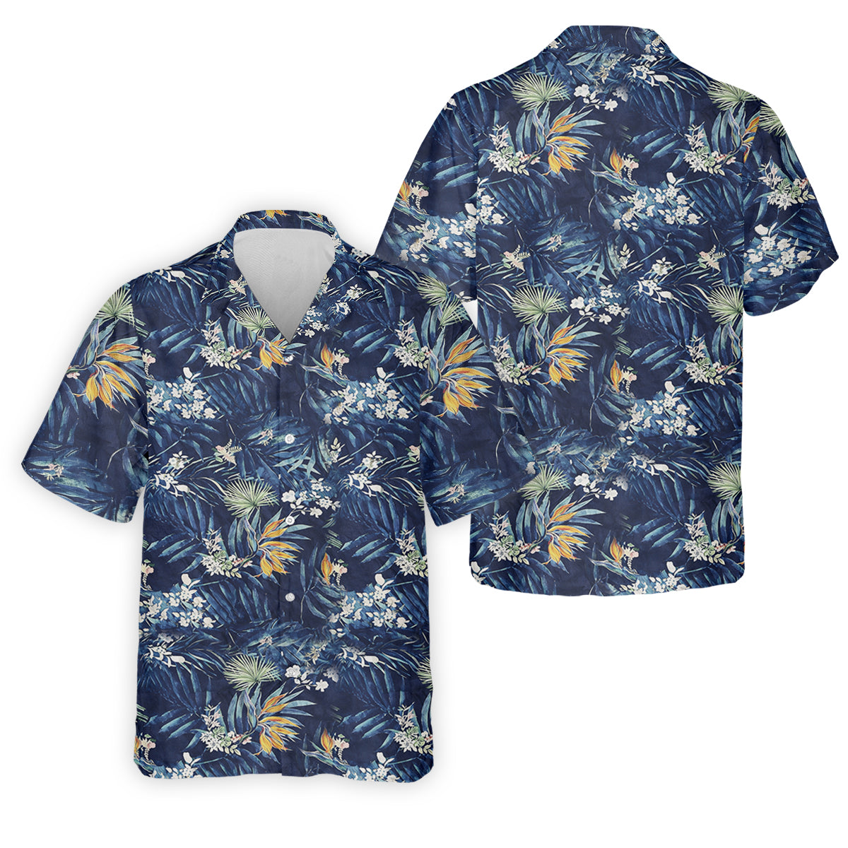 Navy Palm Tropical Hawaiian Vibe Golf Tops For Men, Golf Shirts For Men, Golf Gift For Men