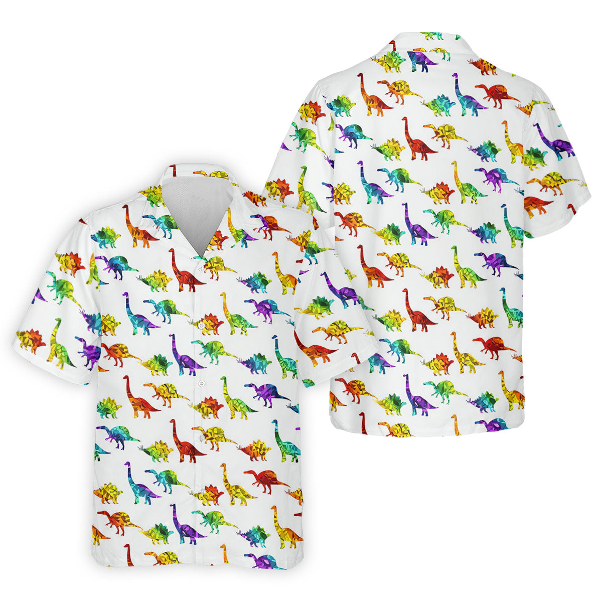 Colorful Dinosaur White Golf Shirt, Golf Tops For Men, Golf Shirts For Men, Polo ShirtFor Men