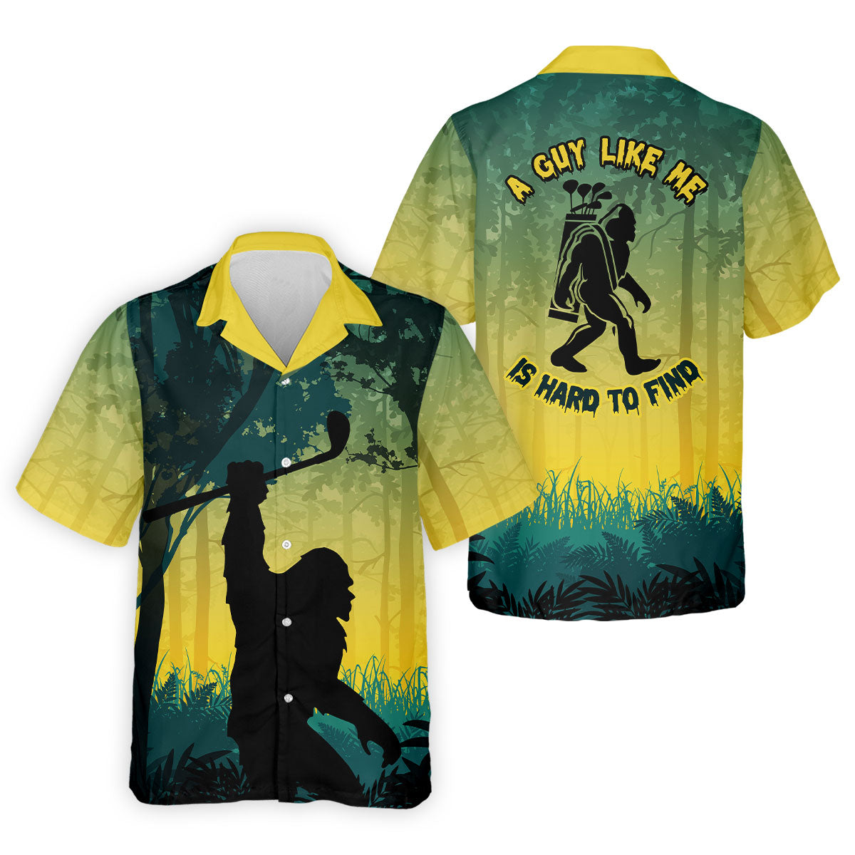 Bigfoot Golfer Forest Silhouette Polo Shirt, Golf Polo Shirts For Men, Mens Golf Apparel