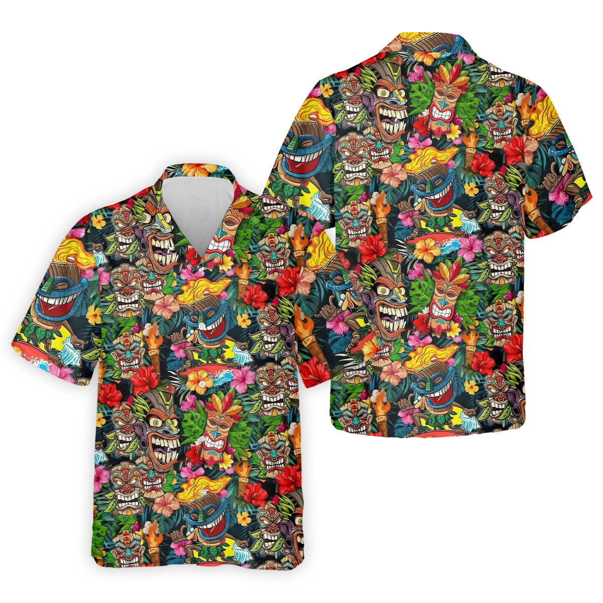 Hawaiian Tiki Tropical Floral Golf Shirts For Men, Polo ShirtFor Men, Golfing Apparel
