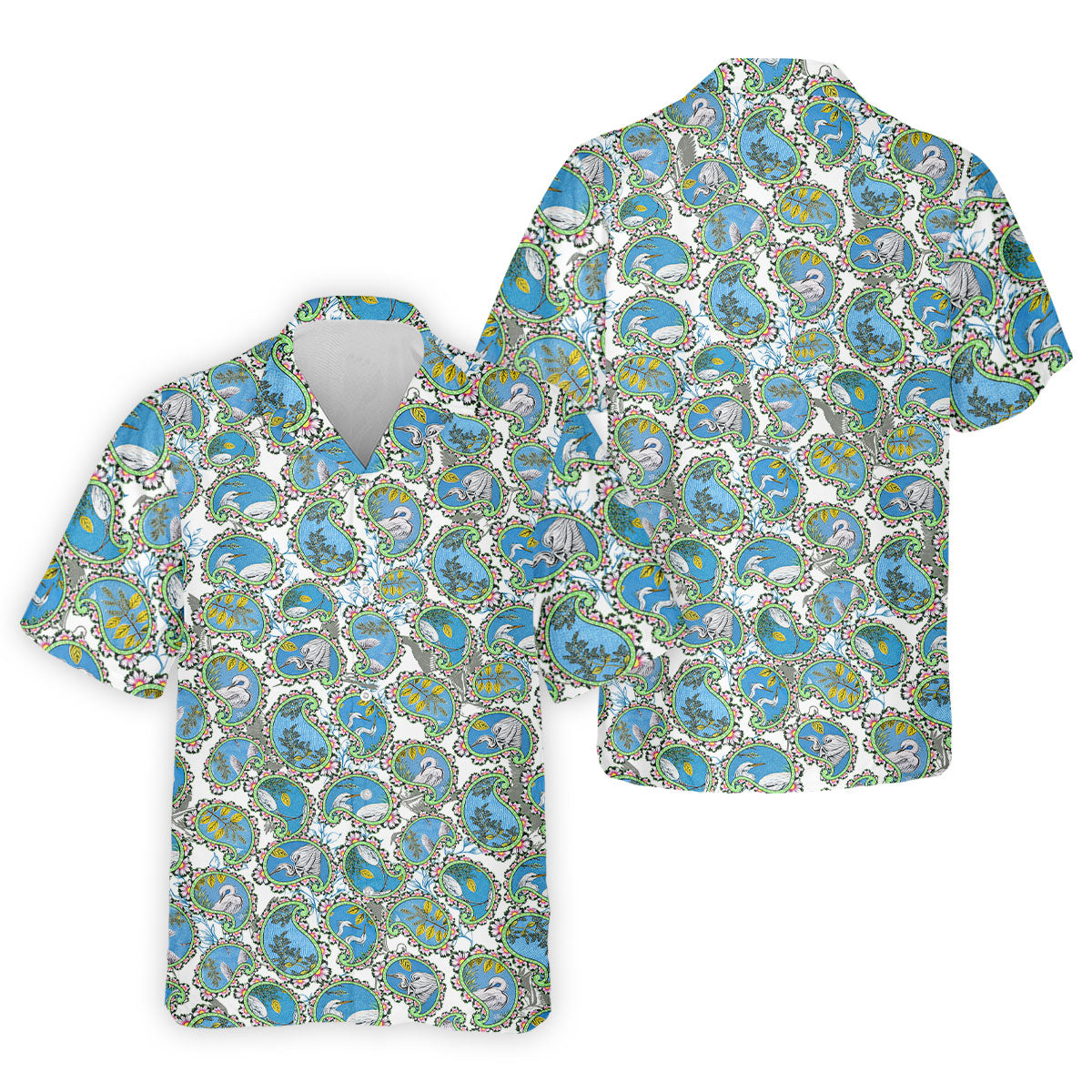 Paisley Flowers Heron Painting Print Golf Shirt, Polo Shirtor Men, Golf Shirts For Men