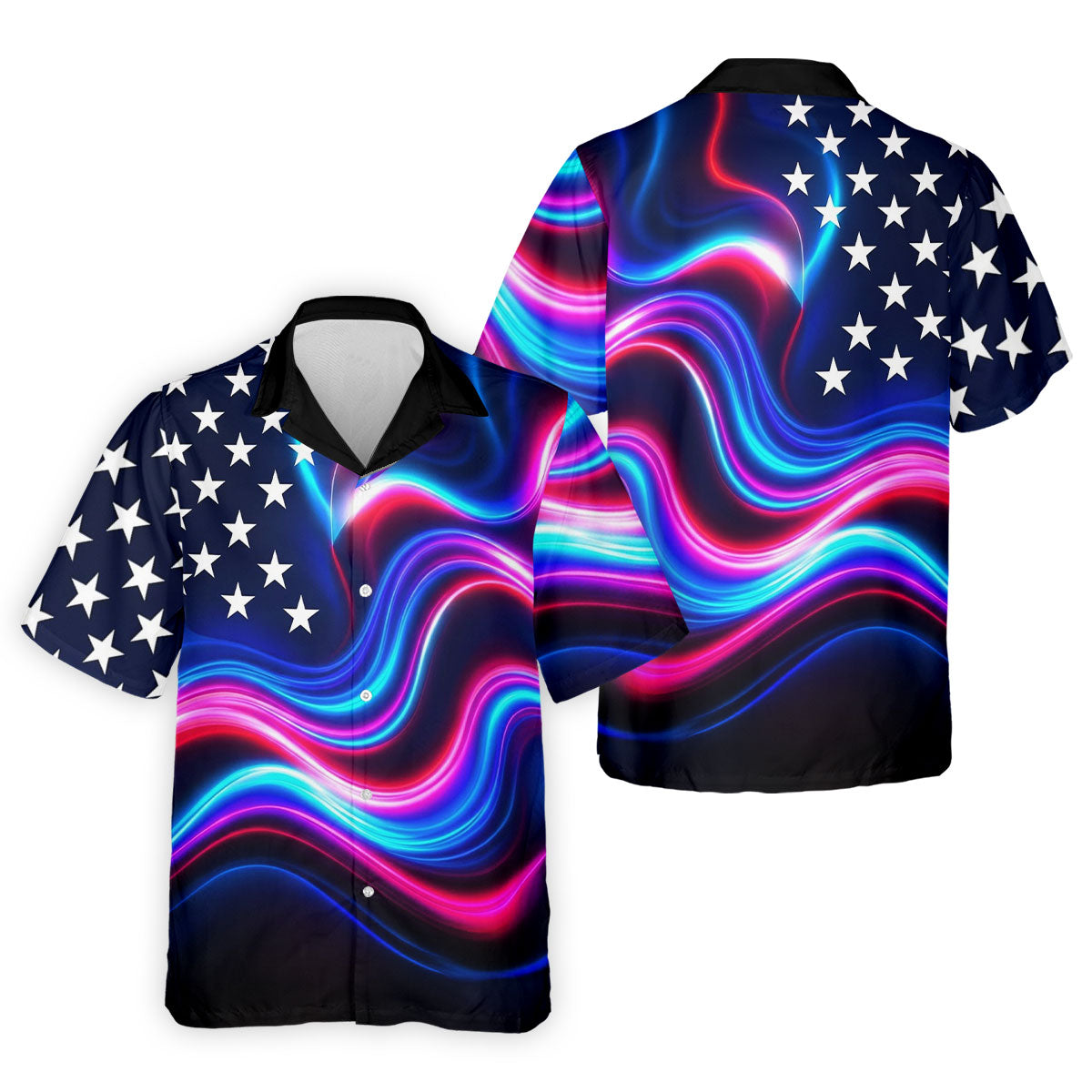 Star Pattern Neon Color Wavy Stripes 250th Anniversary, Patriotic 4th Of July Golf Shirts For Men