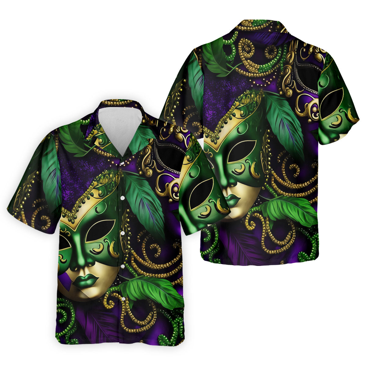 Purple Green Gold Carnival Mask Feather Print Mardi Gras Golf Shirt, Polo ShirtFor Men, Golf Shirts For Men
