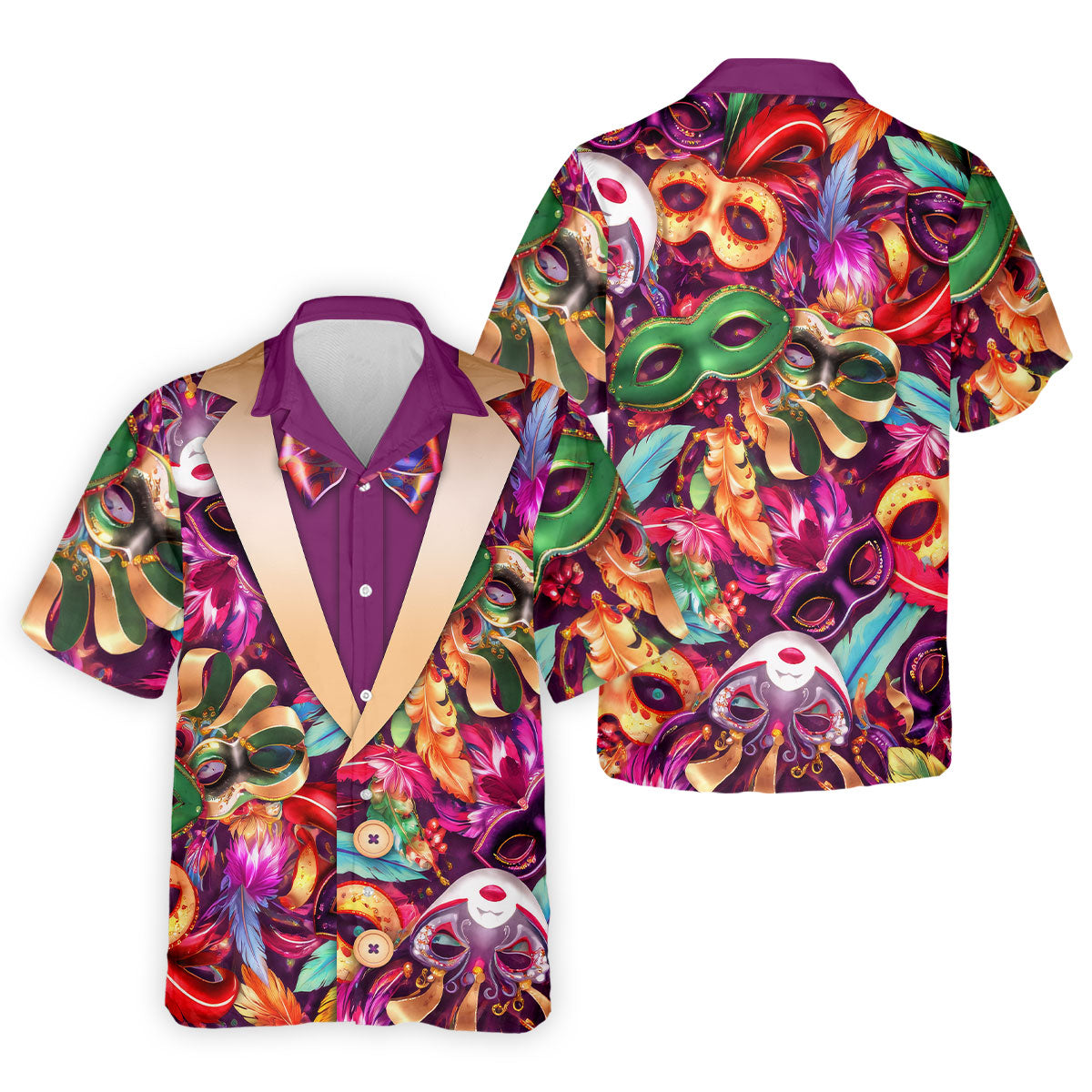 Colorful Mardi Gras Suit Print Men's Funny Golf Shirts, Polo Shirt Men, Golf Shirts For Men