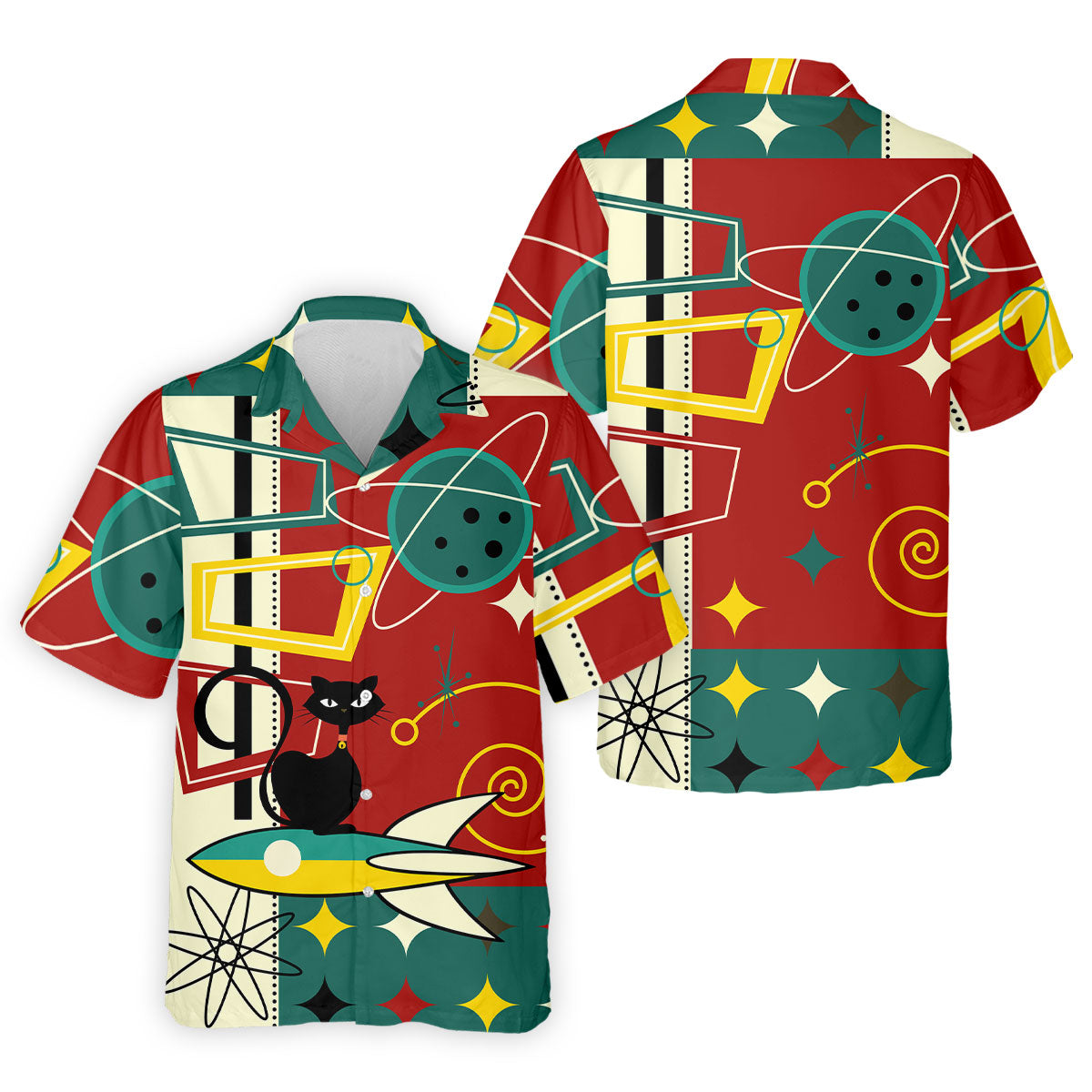 Geometric Abstraction Atomic Cat Hawaiian Golf Shirt, Retro Golf Shirt, Polo Shirtor Men