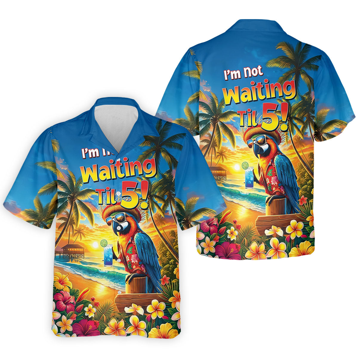 I'm Not Waiting Til 5 Funny Parrot Hawaiian Golf Shirt, Men's Golf Shirt, Polo Shirts For Men