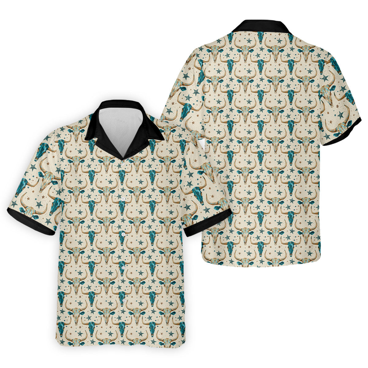 Cow Skulls Turquoise And Beige Western Theme Golf Tops For Men, Polo Shirtor Men, Golf Shirts For Men