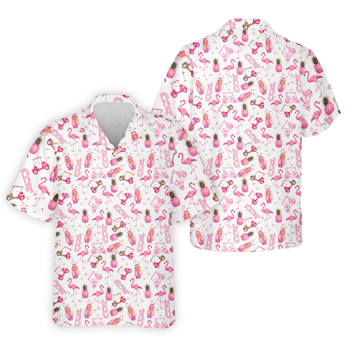 Funny Flamingo Pink Pineapple Tropical Vibe Golf Tops For Men, Men's Funny Golf Shirts, Polo Shirtor Men