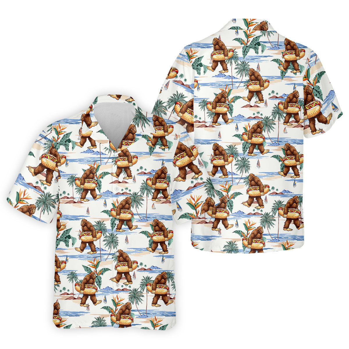 Bigfoot Hot Dog Beach Hawaiian Shirt, Mens Golf Polo, Hawaiian Golf Shirt, Golf Apparel For Men